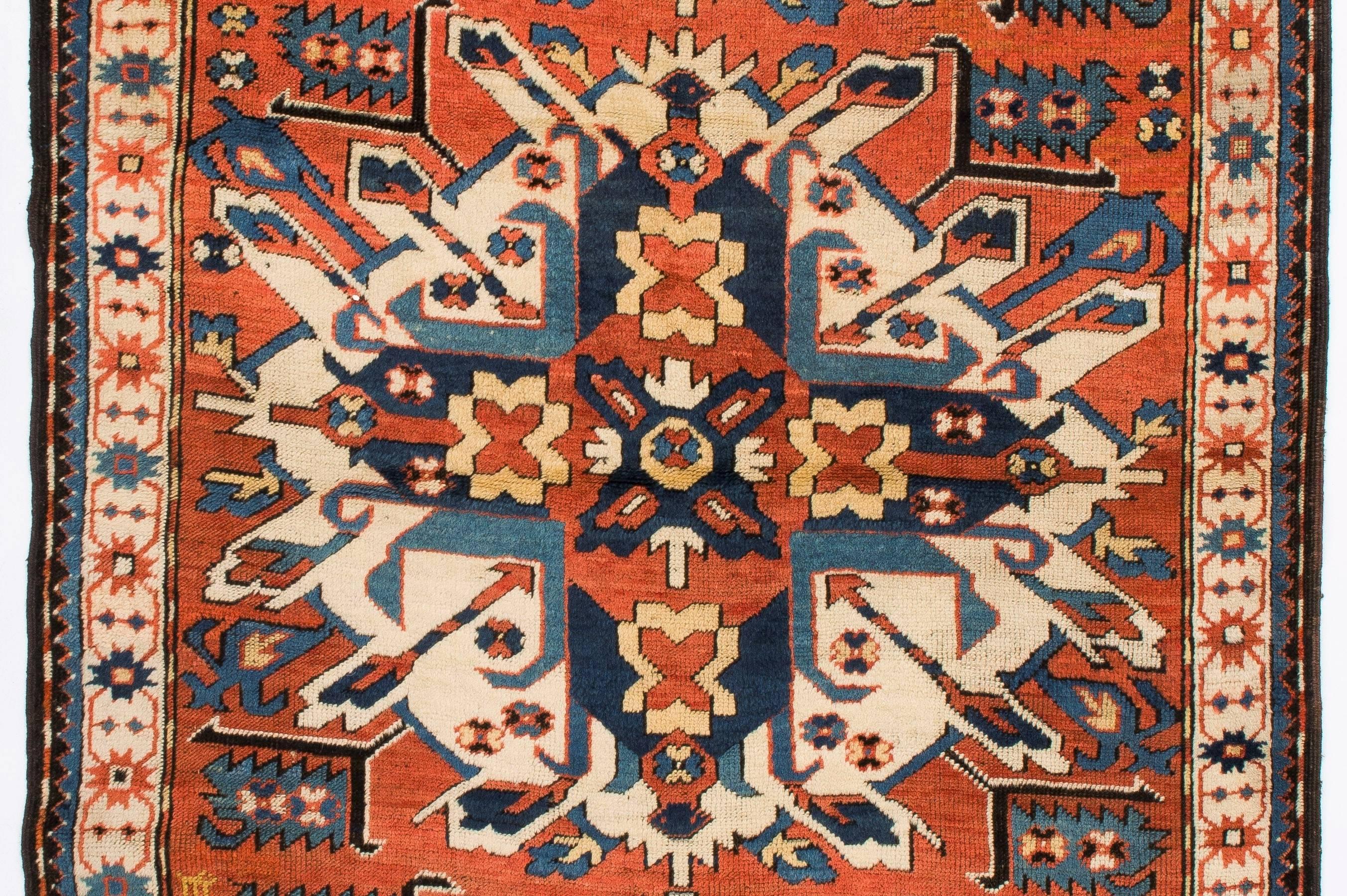 4.2x8.7 Ft Antiker so genannter Sunburst oder Eagle Kazak Teppich aus Karabakh. Um 1875 (Kaukasisch) im Angebot