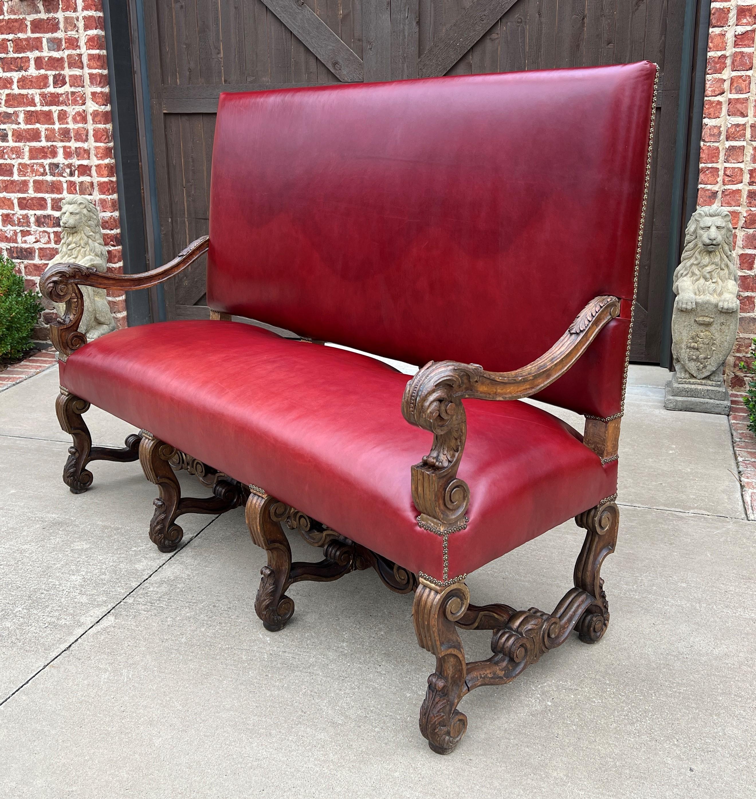 Antique Sofa Bench Settee Loveseat Chair Red Upholstery Oak Western Farmhouse For Sale 3