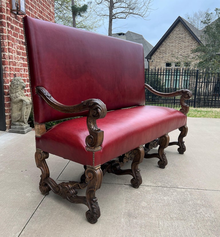 Antique Sofa Bench Settee Loveseat Chair Red Upholstery Oak Western