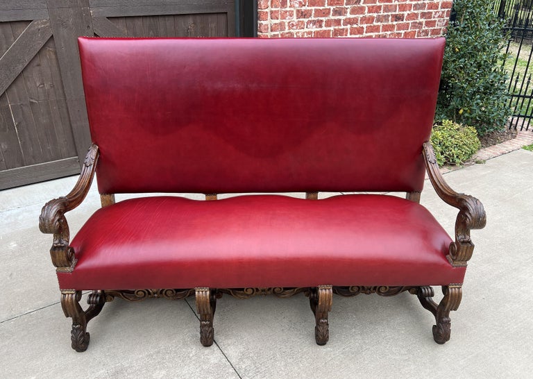 Antique Sofa Bench Settee Loveseat Chair Red Upholstery Oak Western