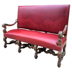 Antique Sofa Bench Settee Loveseat Chair Red Upholstery Oak Western Farmhouse
