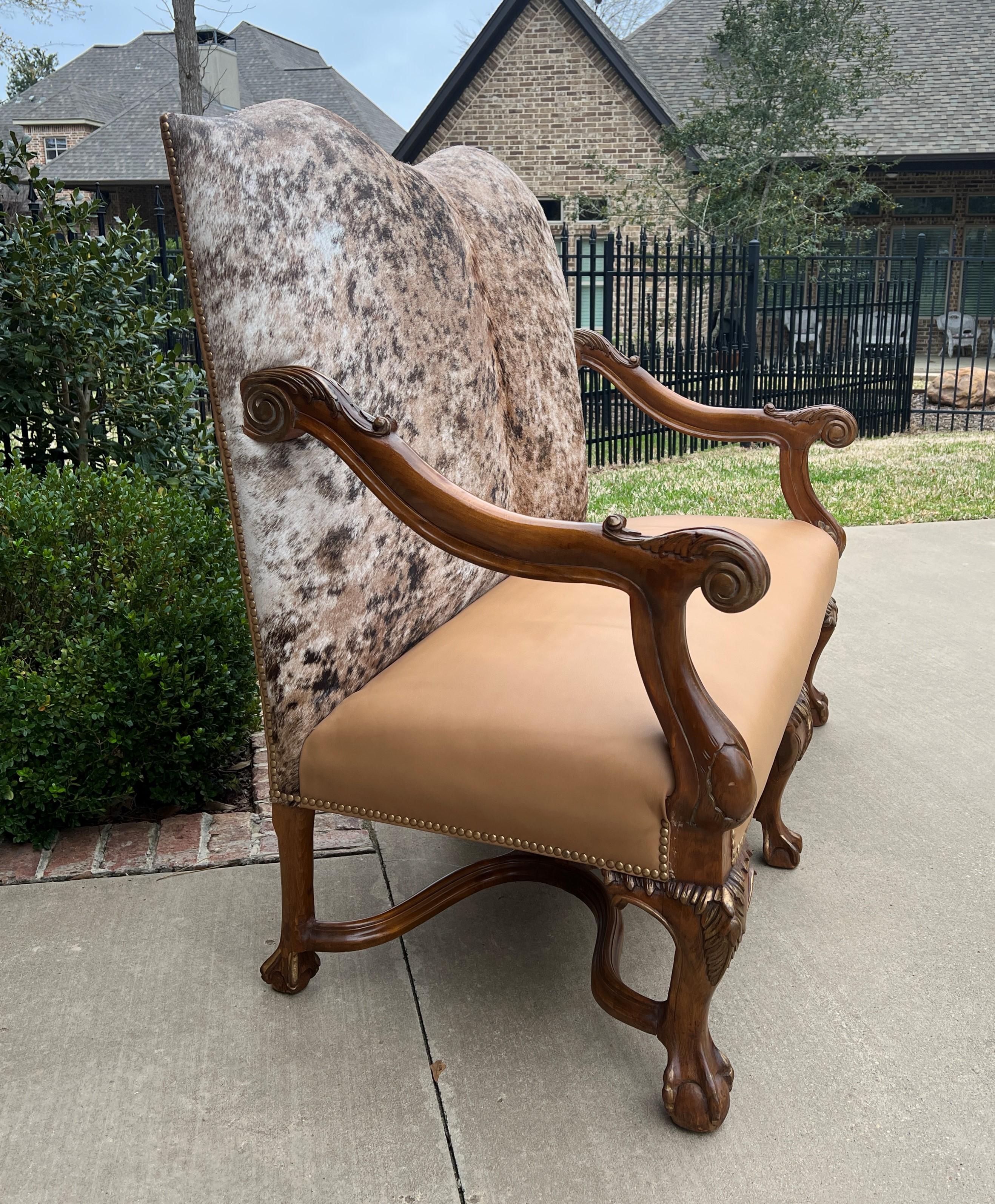 American Antique Sofa Bench Settee Loveseat Chair Cowhide Walnut Western Farmhouse Lodge