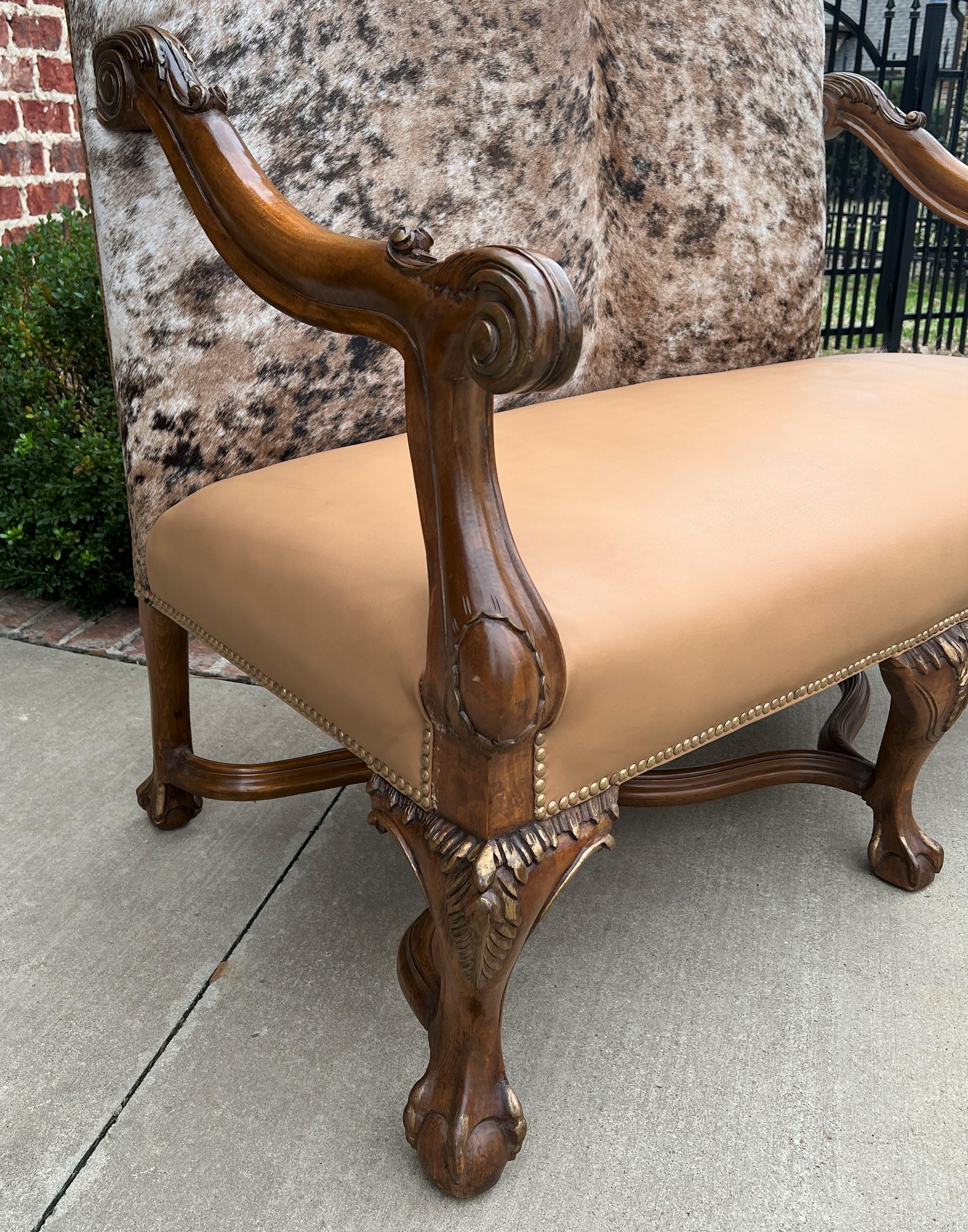 Oak Antique Sofa Bench Settee Loveseat Chair Cowhide Walnut Western Farmhouse Lodge