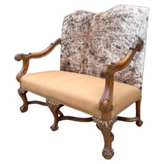 Antique Sofa Bench Settee Loveseat Chair Cowhide Walnut Western Farmhouse Lodge