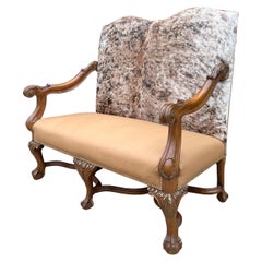 Antike Sofabank, Loveseat-Sessel, Rindsleder, Nussbaum, Western Farmhouse Lodge