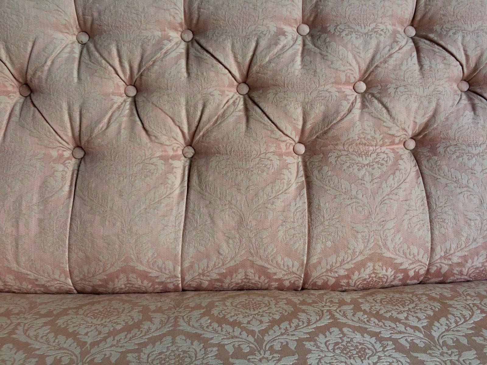 Antique Sofa Settee Chesterfield Button Back 19th Century Victorian Pink Casters 4