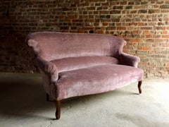 Antique Sofa Settee Purple Velvet Victorian, 19th Century, Mahogany
