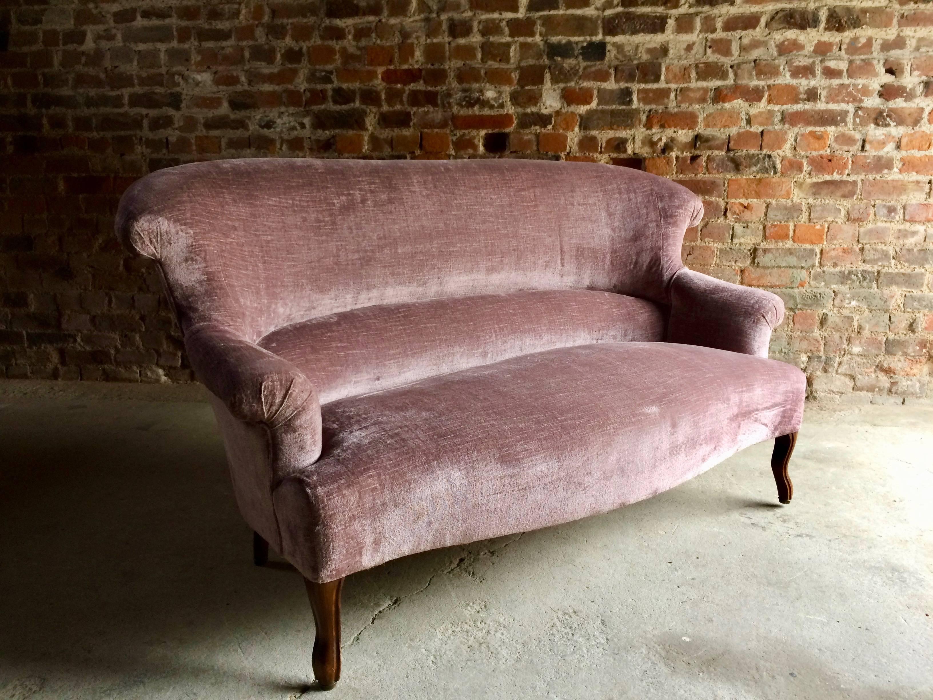 British Antique Sofa Settee Purple Velvet Victorian, 19th Century, Mahogany
