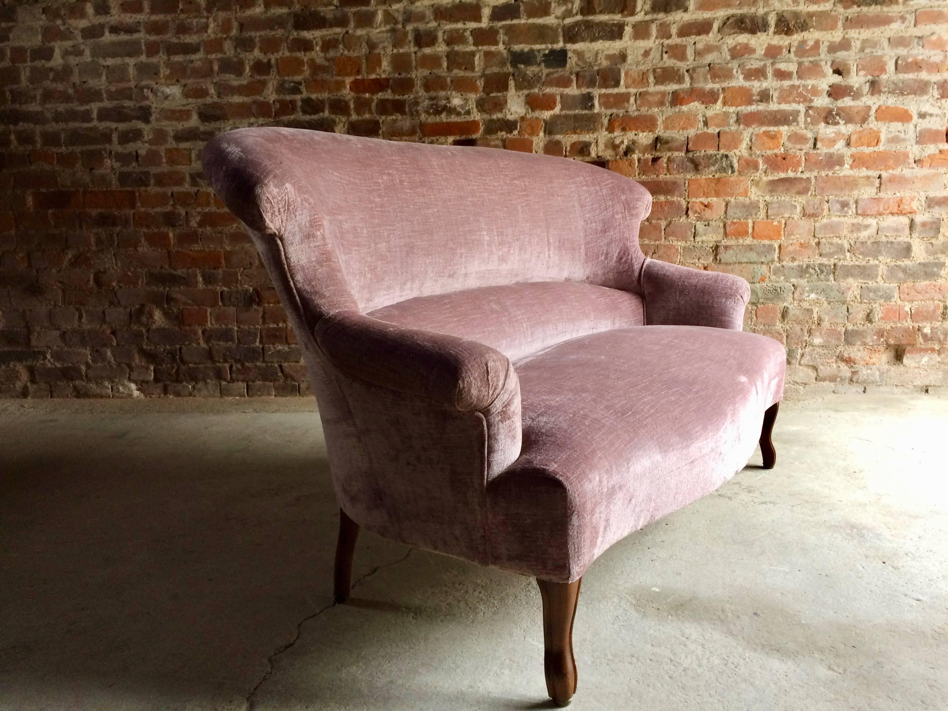 British Antique Sofa Settee Purple Velvet Victorian 19th Century Mahogany