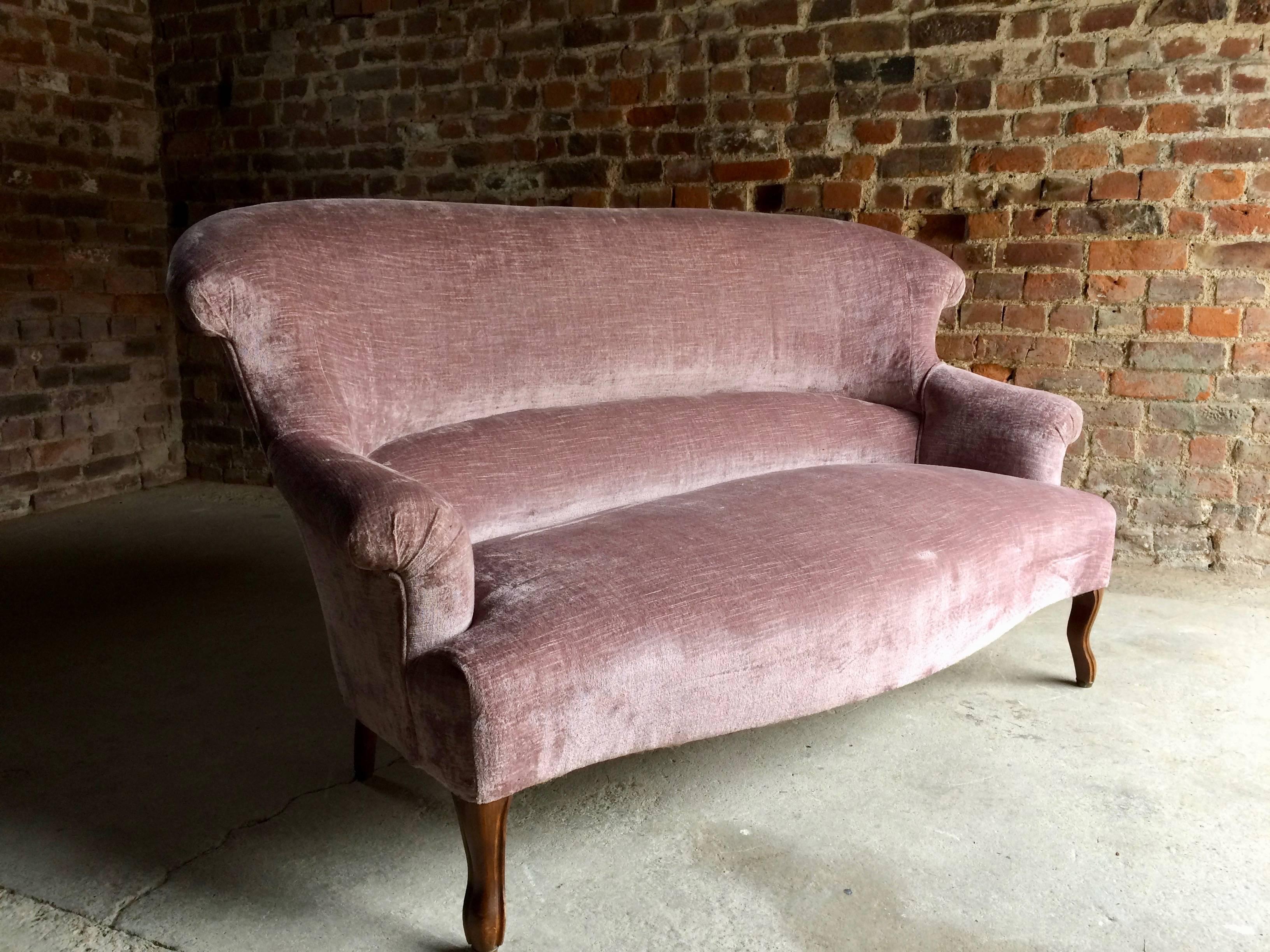 Antique Sofa Settee Purple Velvet Victorian 19th Century Mahogany 1
