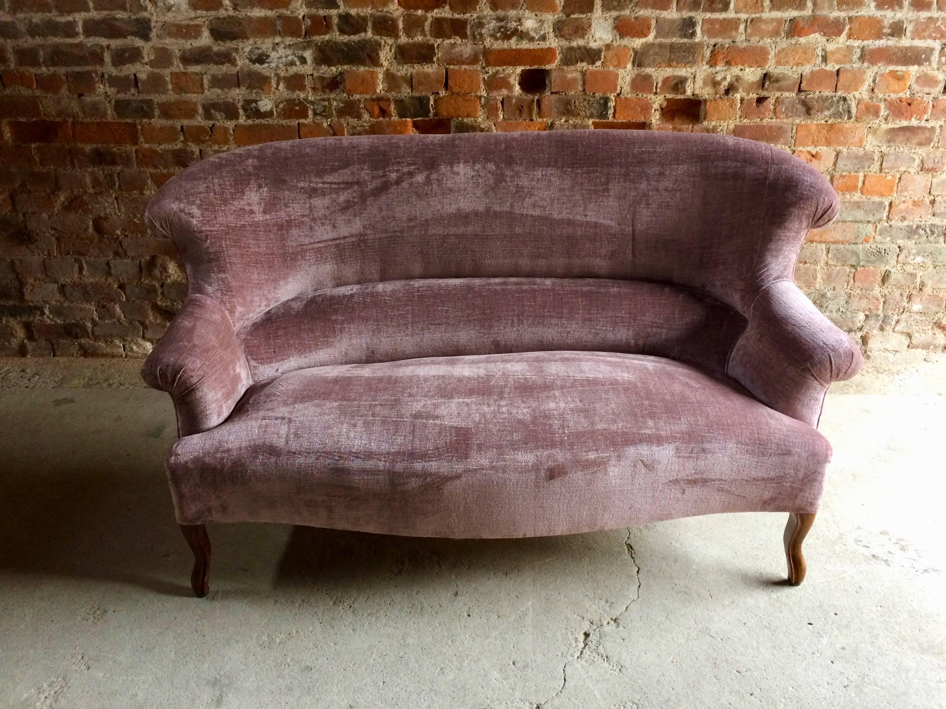 Antique Sofa Settee Purple Velvet Victorian 19th Century Mahogany 2