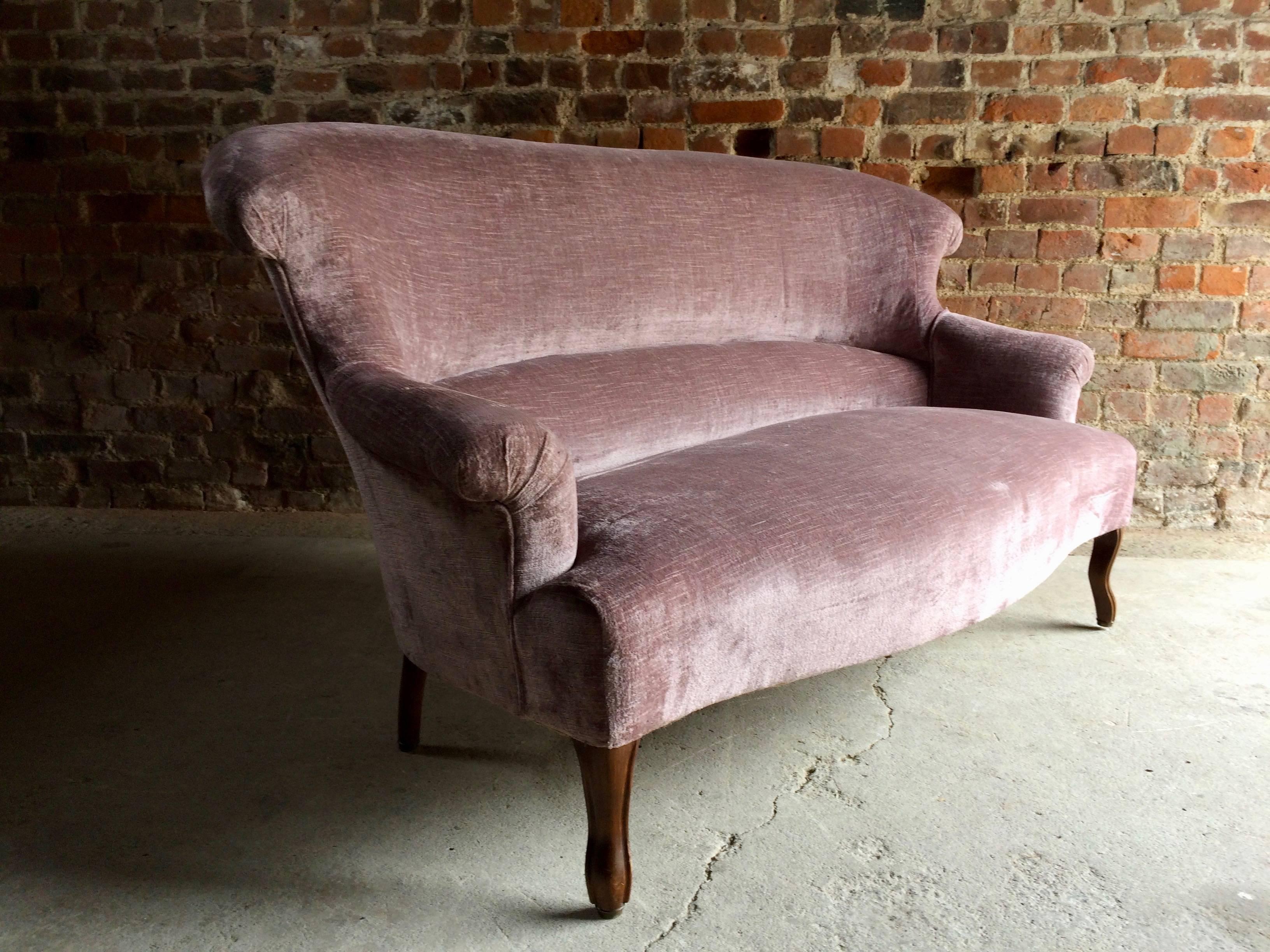 Antique Sofa Settee Purple Velvet Victorian 19th Century Mahogany 3