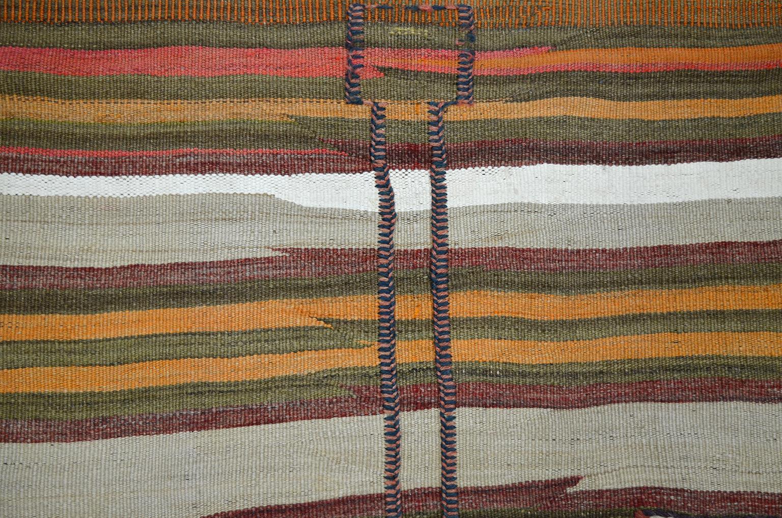 Antique 1900s Persian Sofreh Rug, Kilim & Soumak Weave, 4x5 1