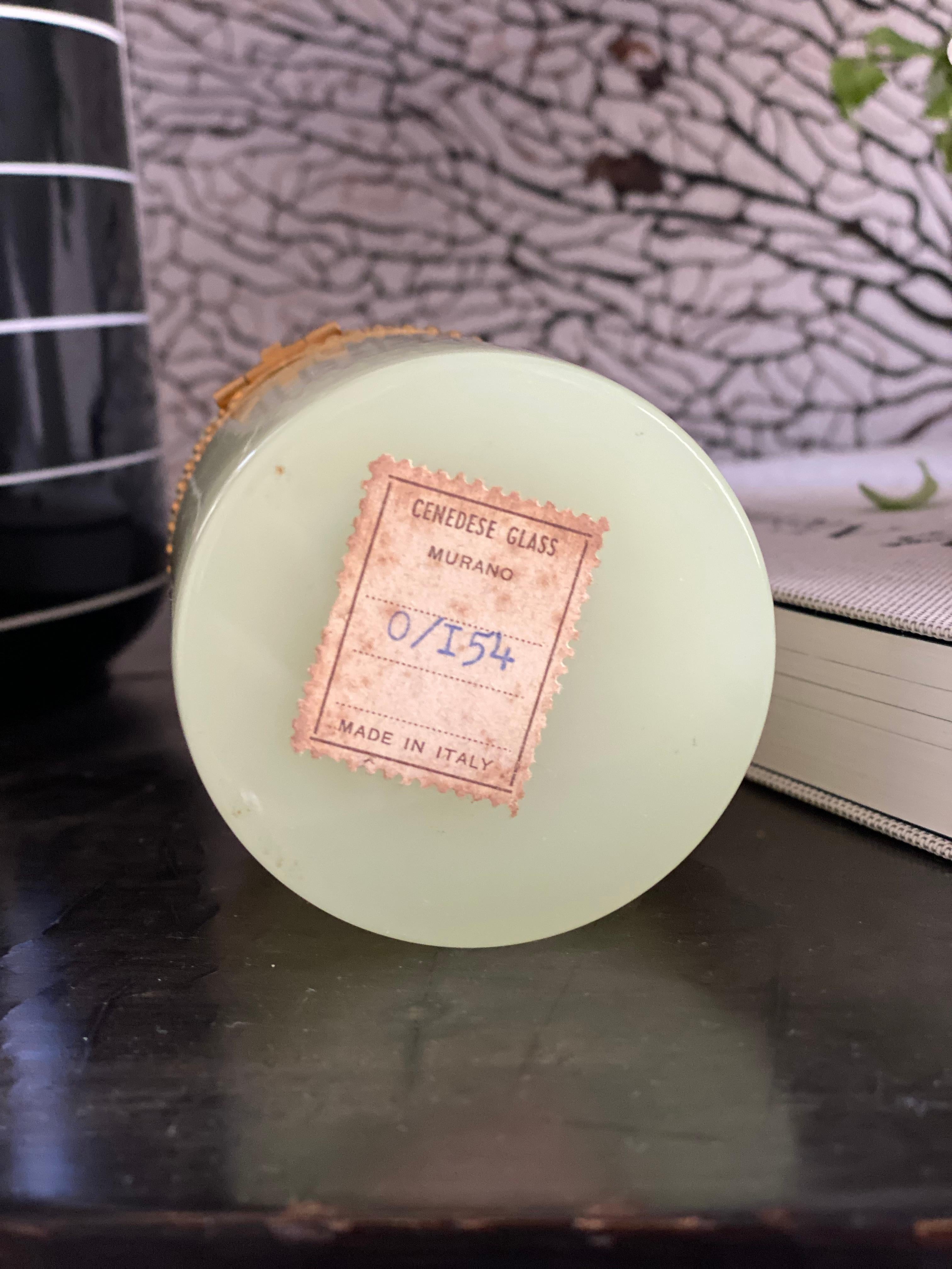Antique Soft Jade Green Opaline Glass Box, Cendese Glass, Murano Glass 2