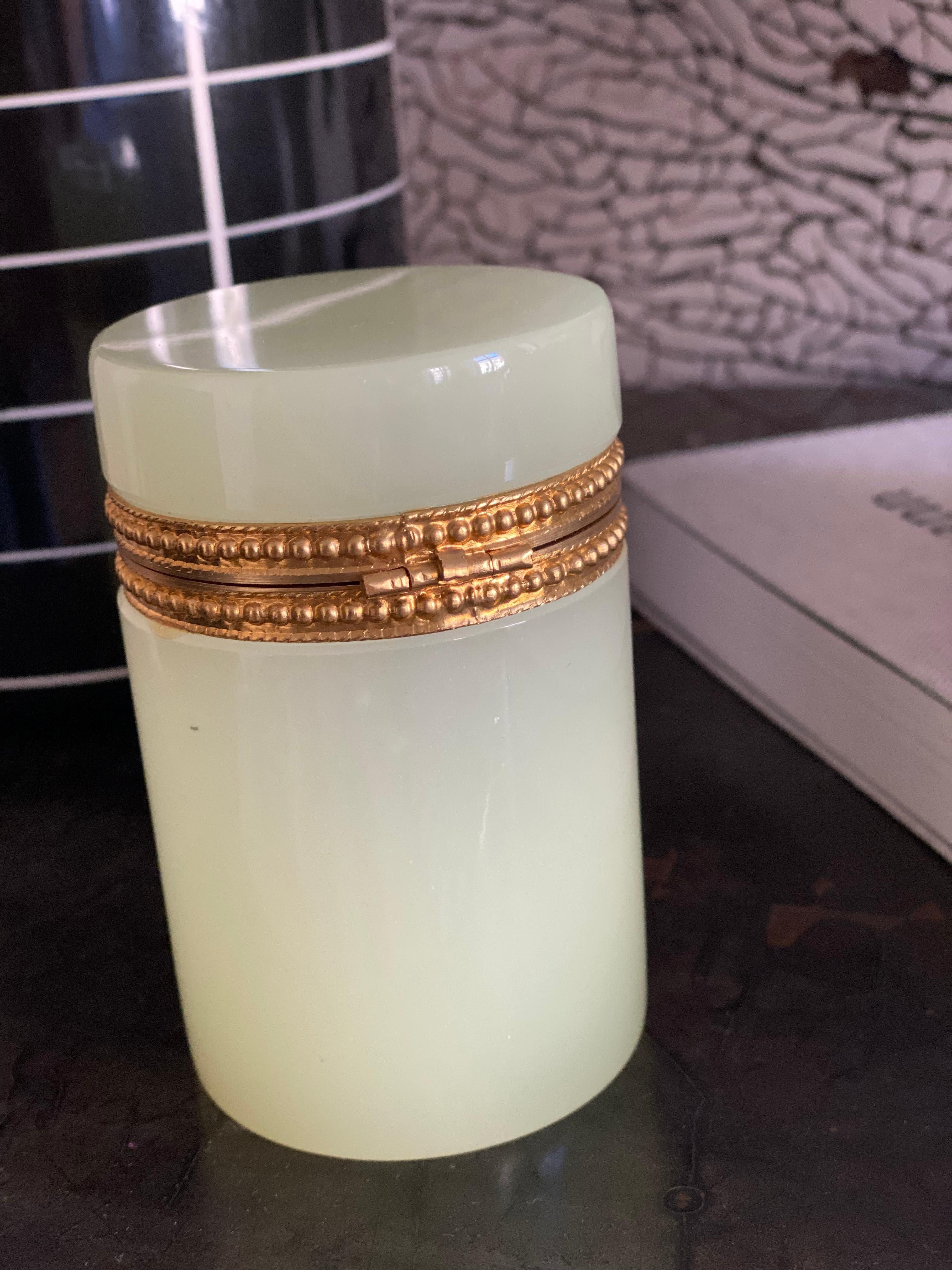 Antique Soft Jade Green Opaline Glass Box, Cendese Glass, Murano Glass 3