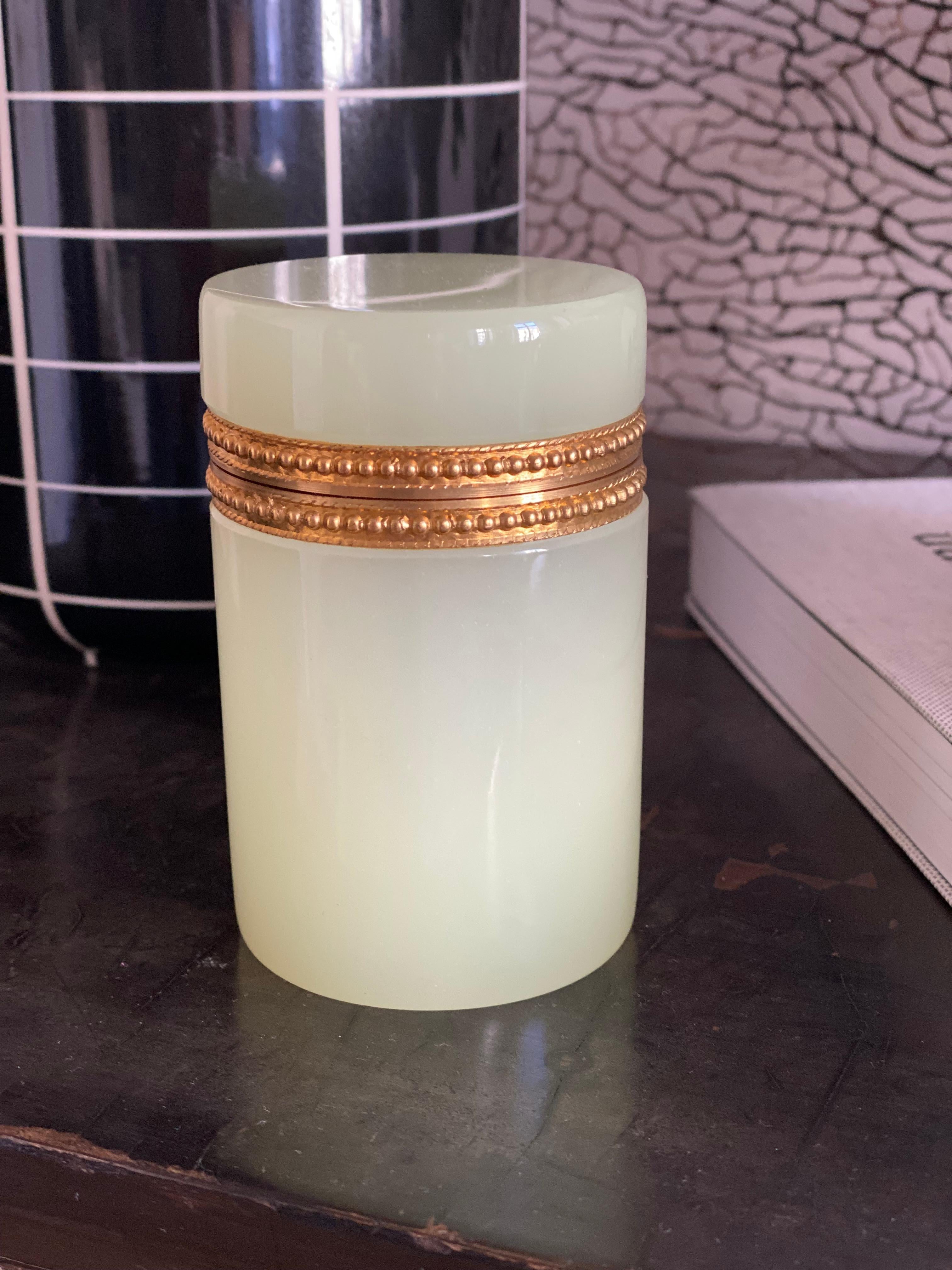 Italian Antique Soft Jade Green Opaline Glass Box, Cendese Glass, Murano Glass
