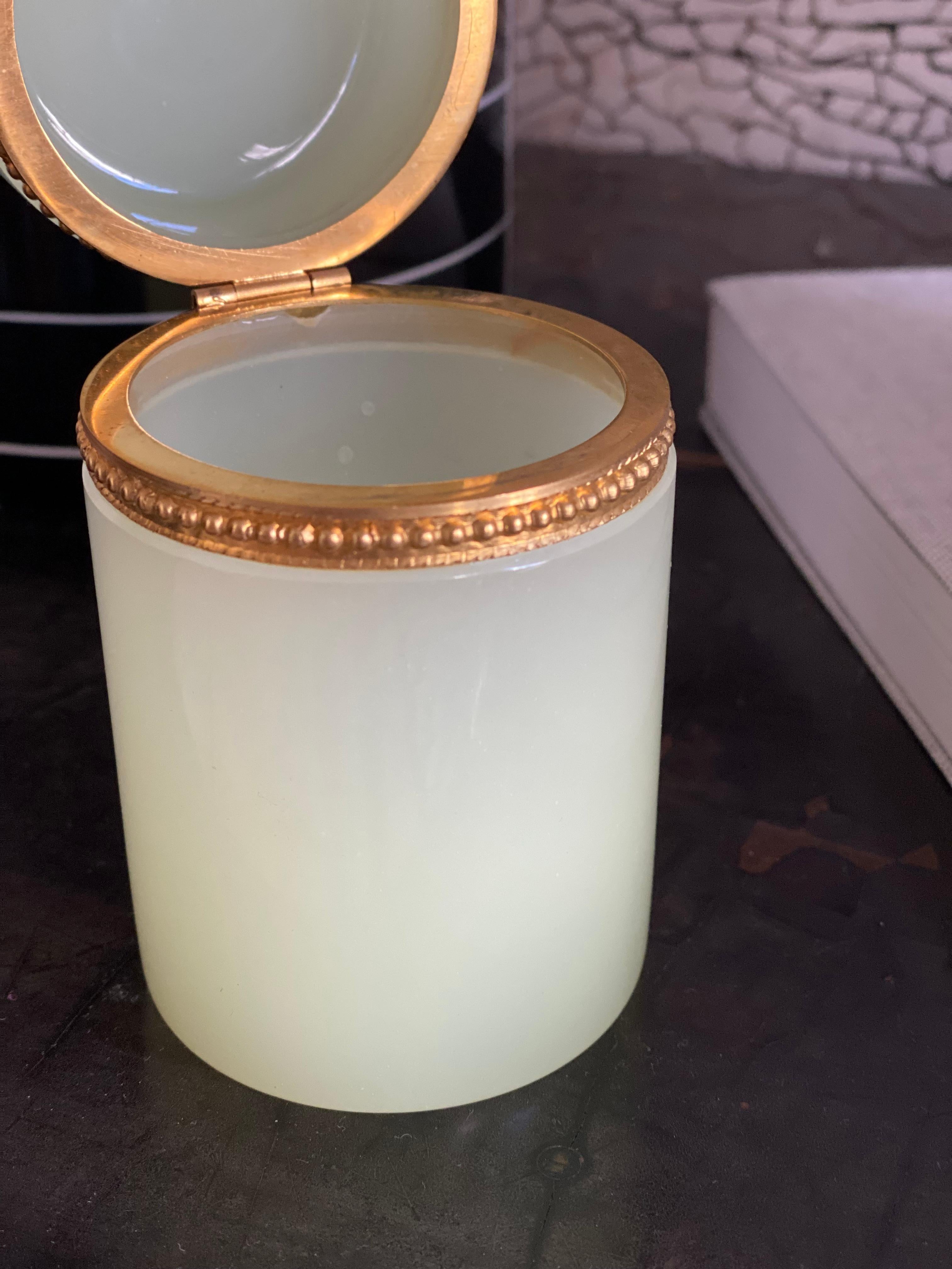 Antique Soft Jade Green Opaline Glass Box, Cendese Glass, Murano Glass 1