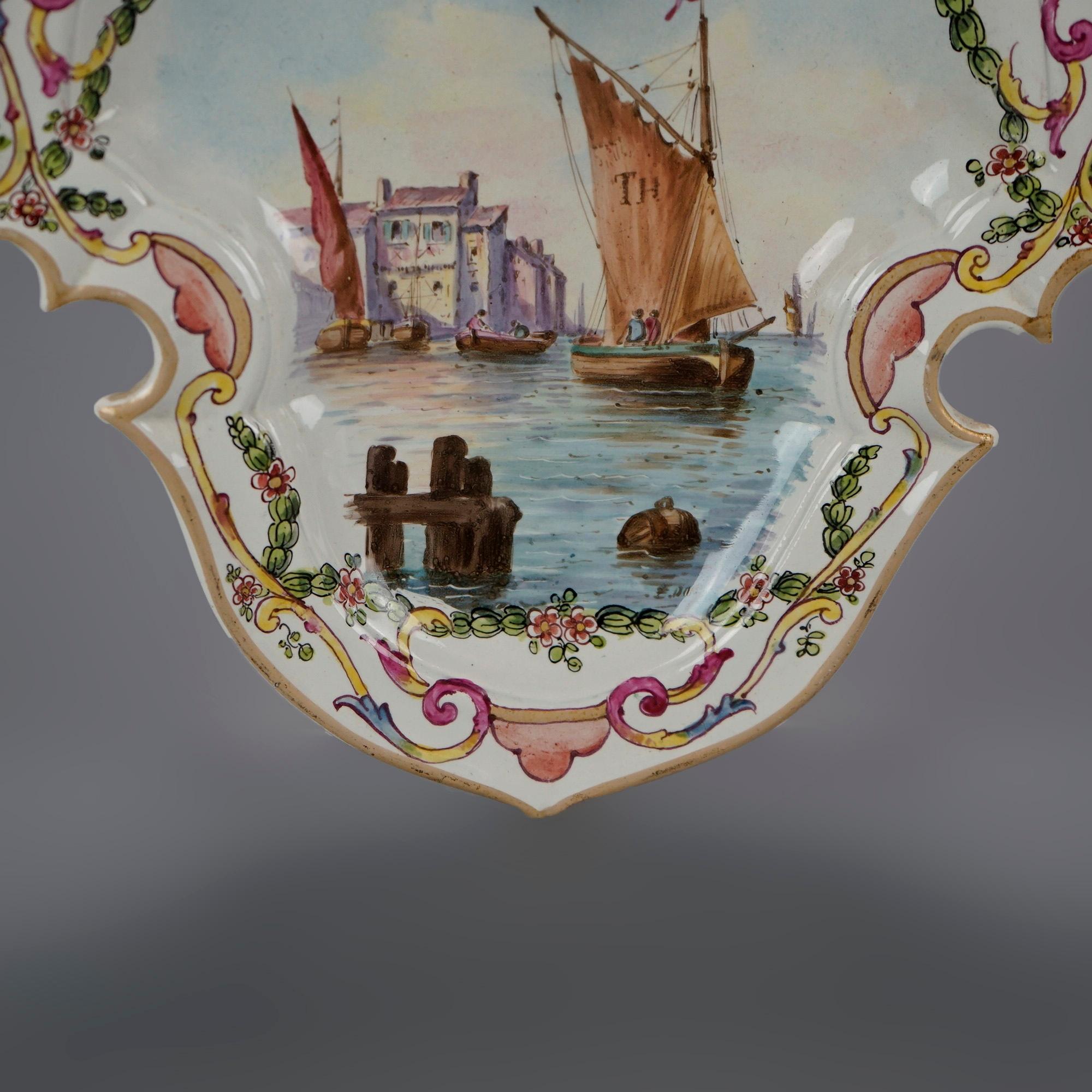 Antique Soft Paste Faience French Maritime Polychrome Plates, Lille 1767 In Good Condition In Big Flats, NY