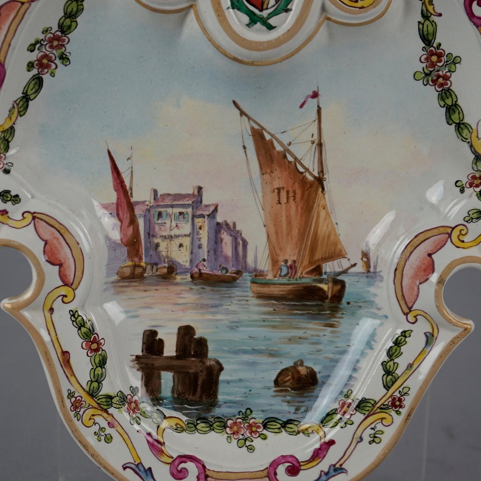 18th Century and Earlier Antique Soft Paste Faience French Maritime Polychrome Plates, Lille 1767