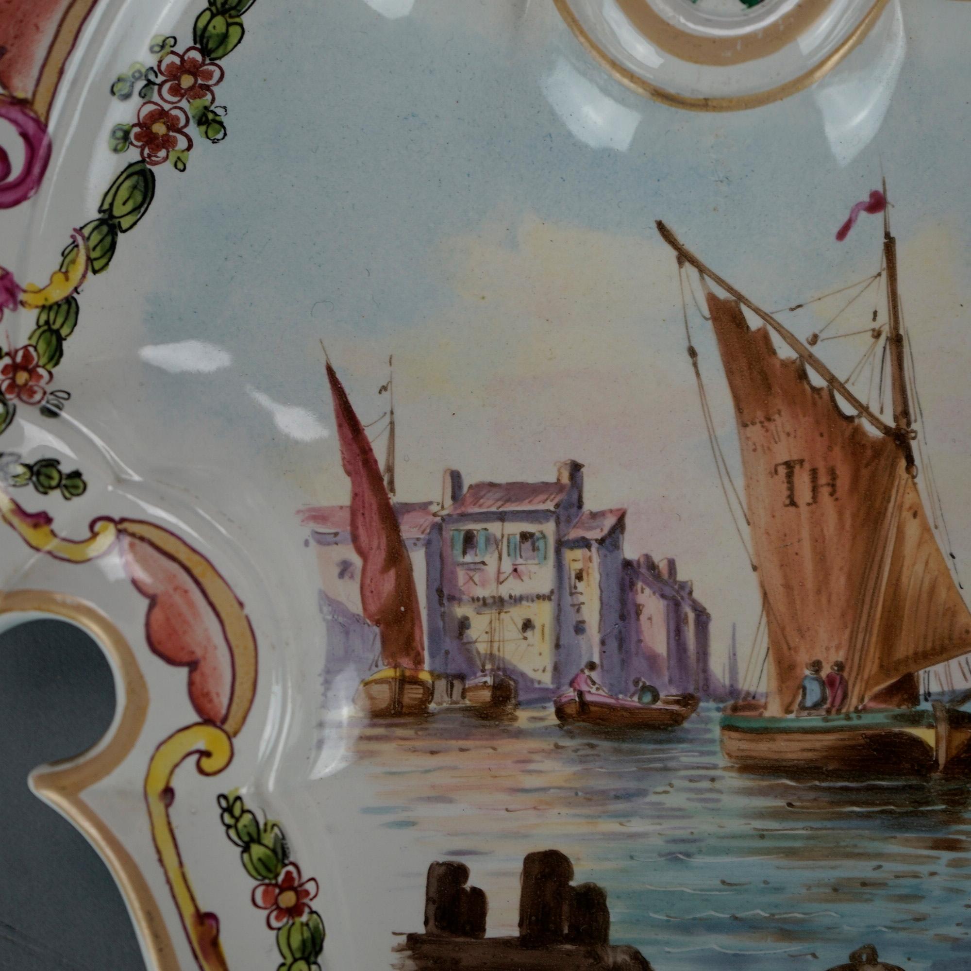 Antique Soft Paste Faience French Maritime Polychrome Plates, Lille 1767 1