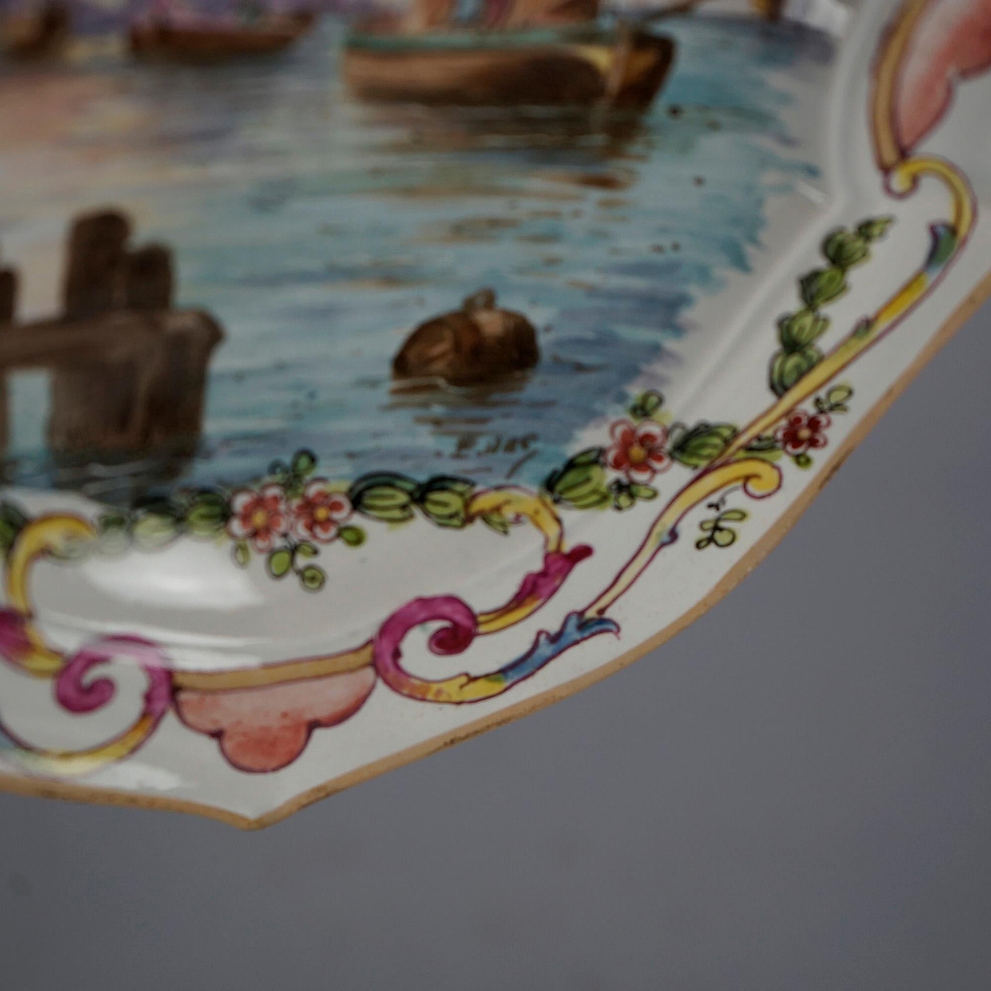 Antique Soft Paste Faience French Maritime Polychrome Plates, Lille 1767 4
