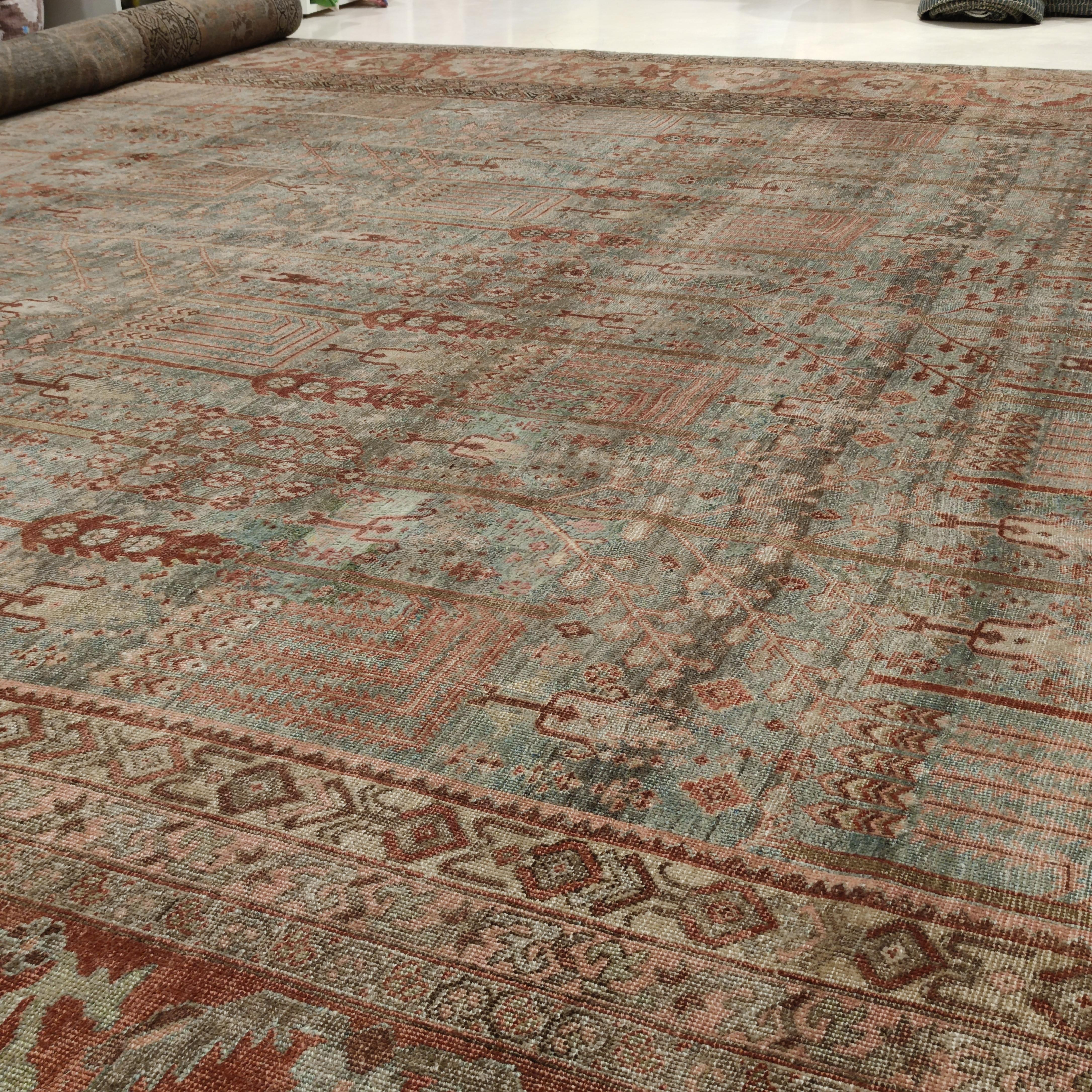 Antiker weicher tealgrüner Bijar-Teppich in Übergröße mit All-Over-Muster (19. Jahrhundert) im Angebot