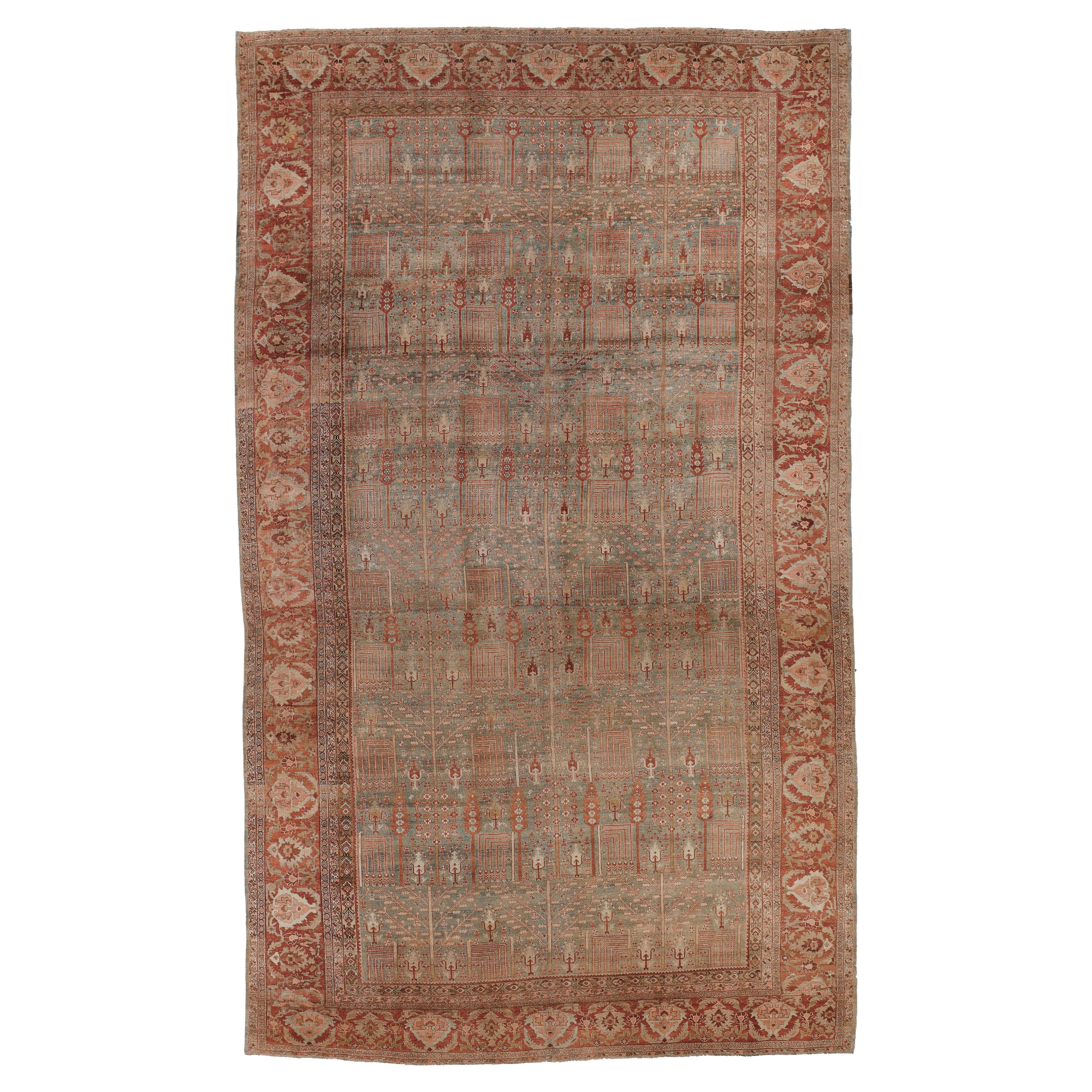 Tapis surdimensionné antique et doux en vert sarcelle de Bijar avec motif all-over