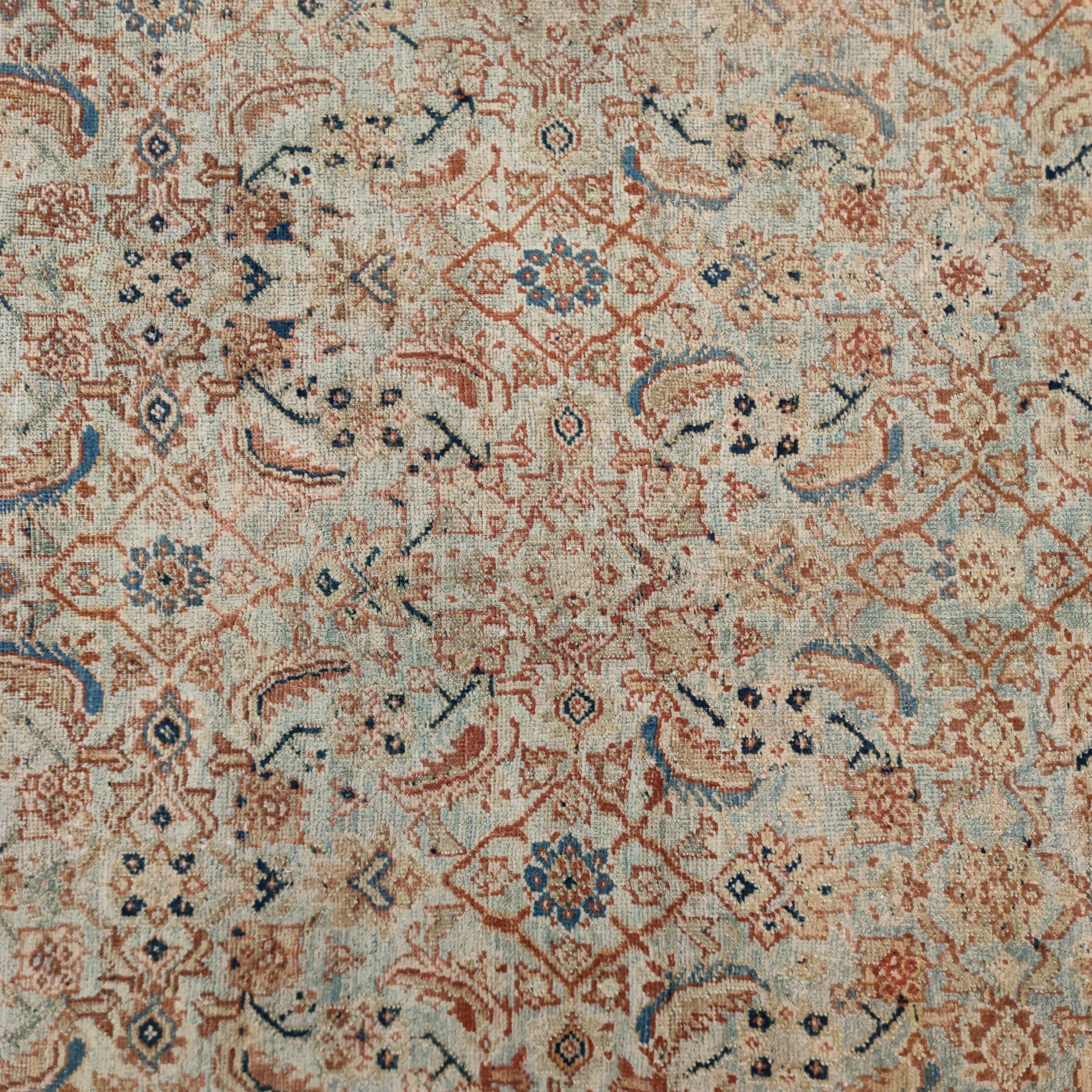 Hand-Knotted Antique Soft Teal Ziegler Sultanabad Rug with All-Over Pattern For Sale