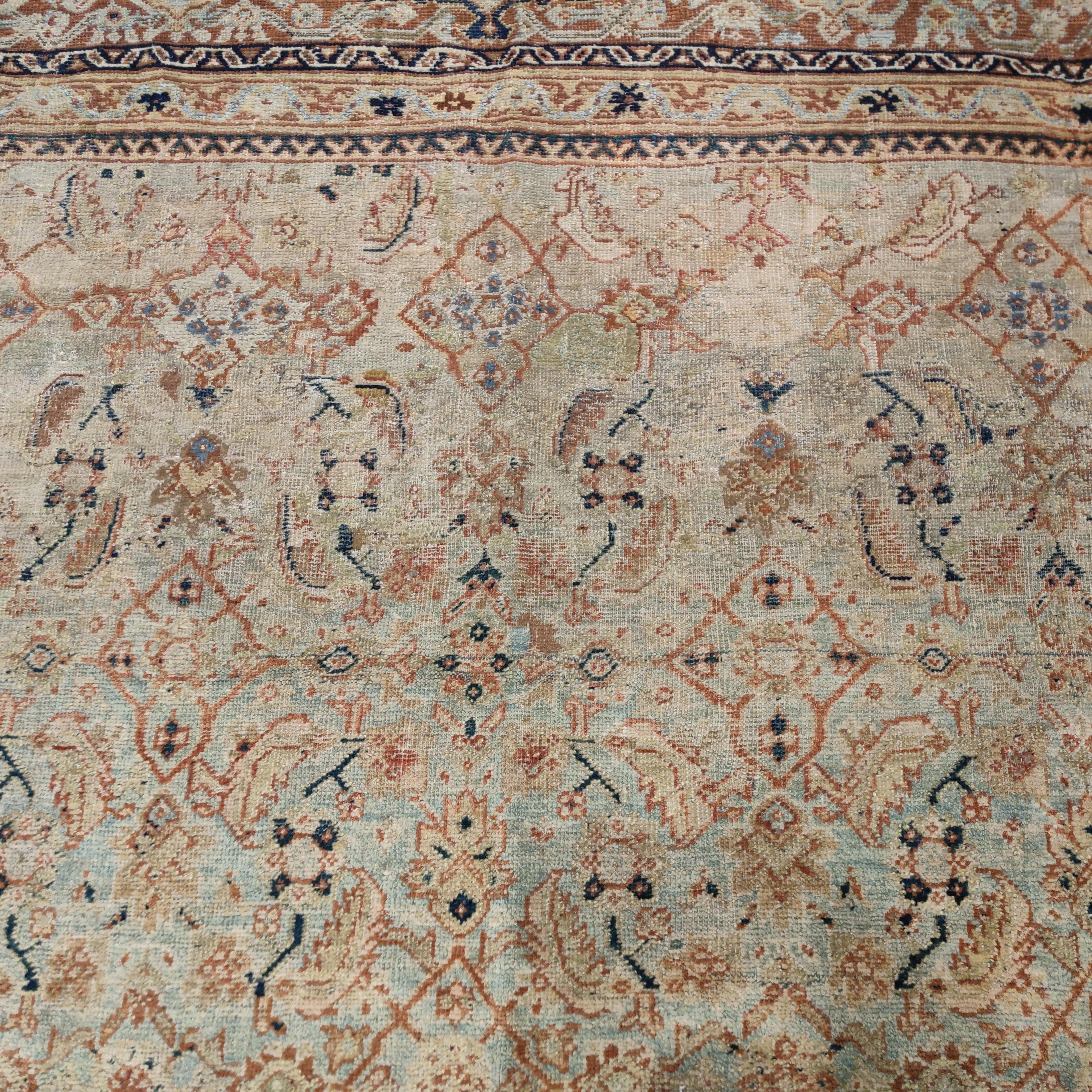 Antiker weicher Teal Ziegler Sultanabad-Teppich mit All-Over-Muster im Zustand „Gut“ im Angebot in Milan, IT