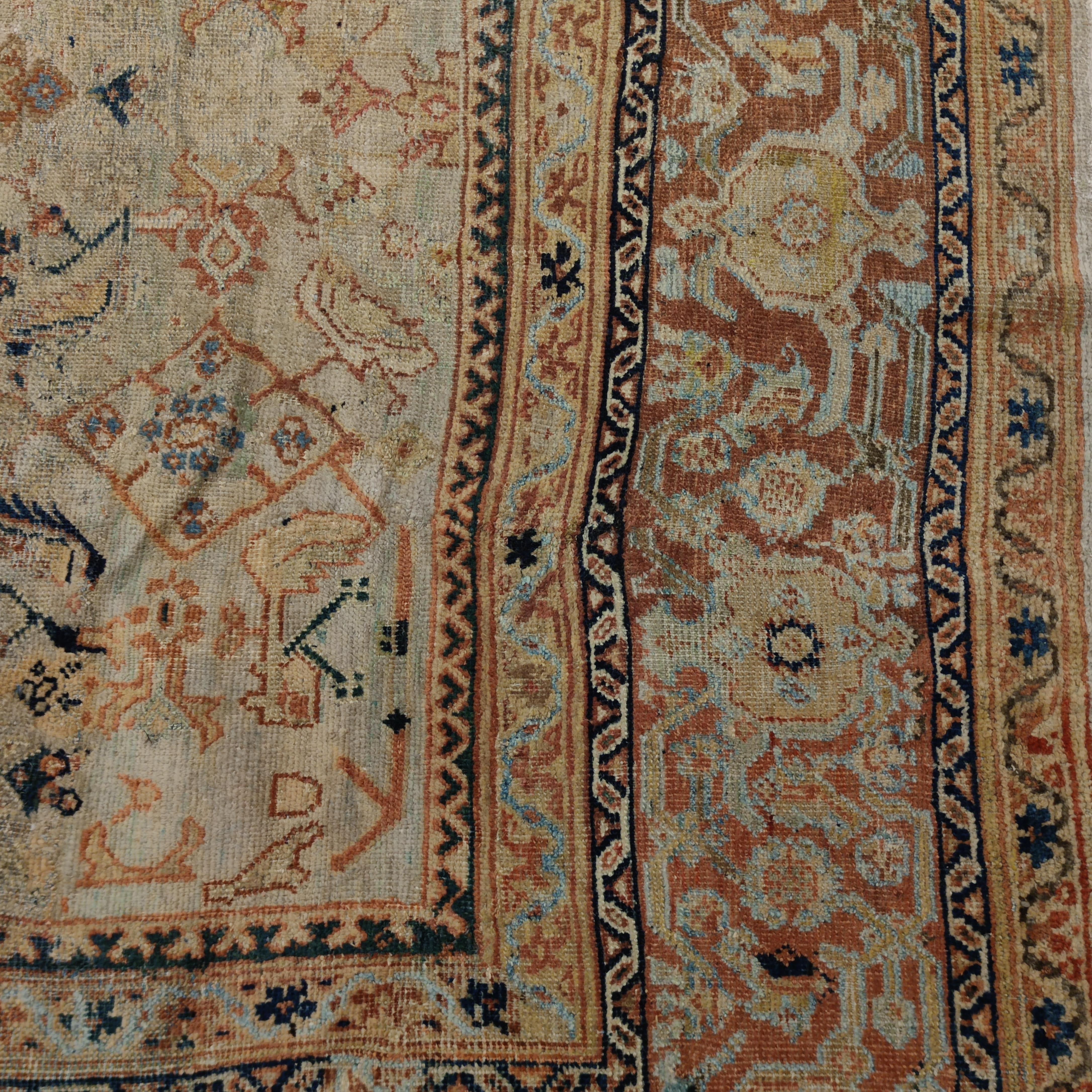 Antiker weicher Teal Ziegler Sultanabad-Teppich mit All-Over-Muster (19. Jahrhundert) im Angebot
