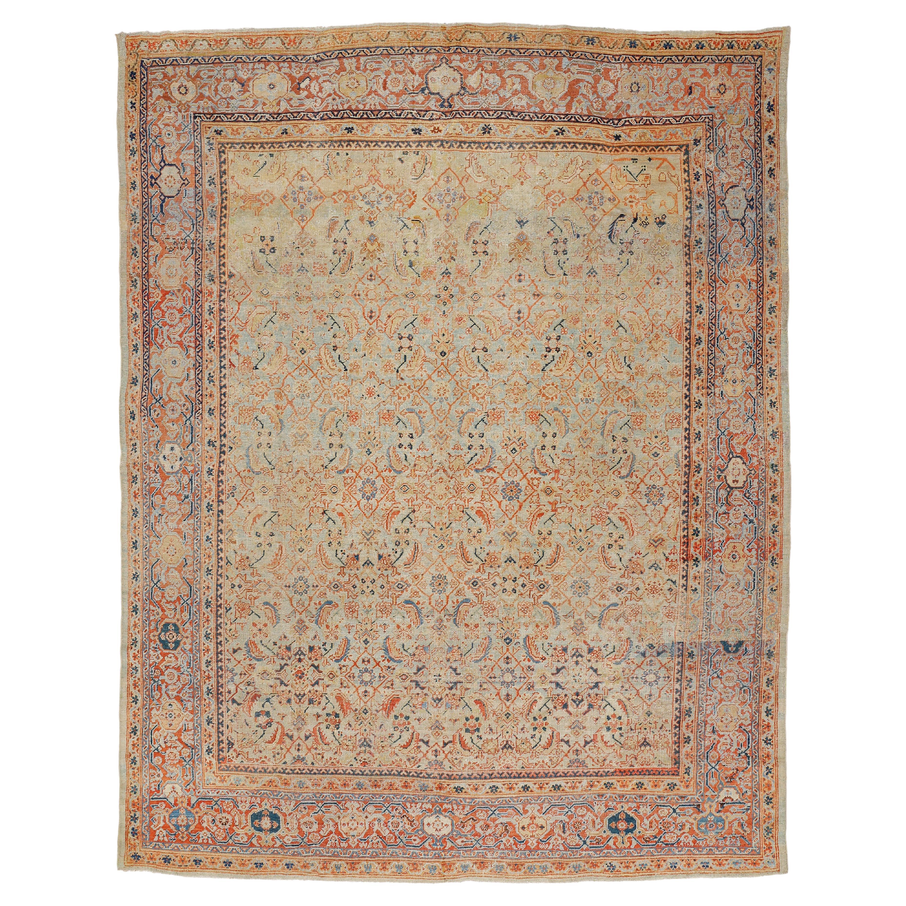 Antique Soft Teal Ziegler Sultanabad Rug with All-Over Pattern