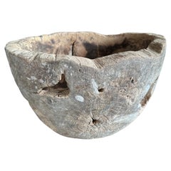 Antique Soild Teak Bowl with Stunning Patina & Wood Texture, Java c. 1900