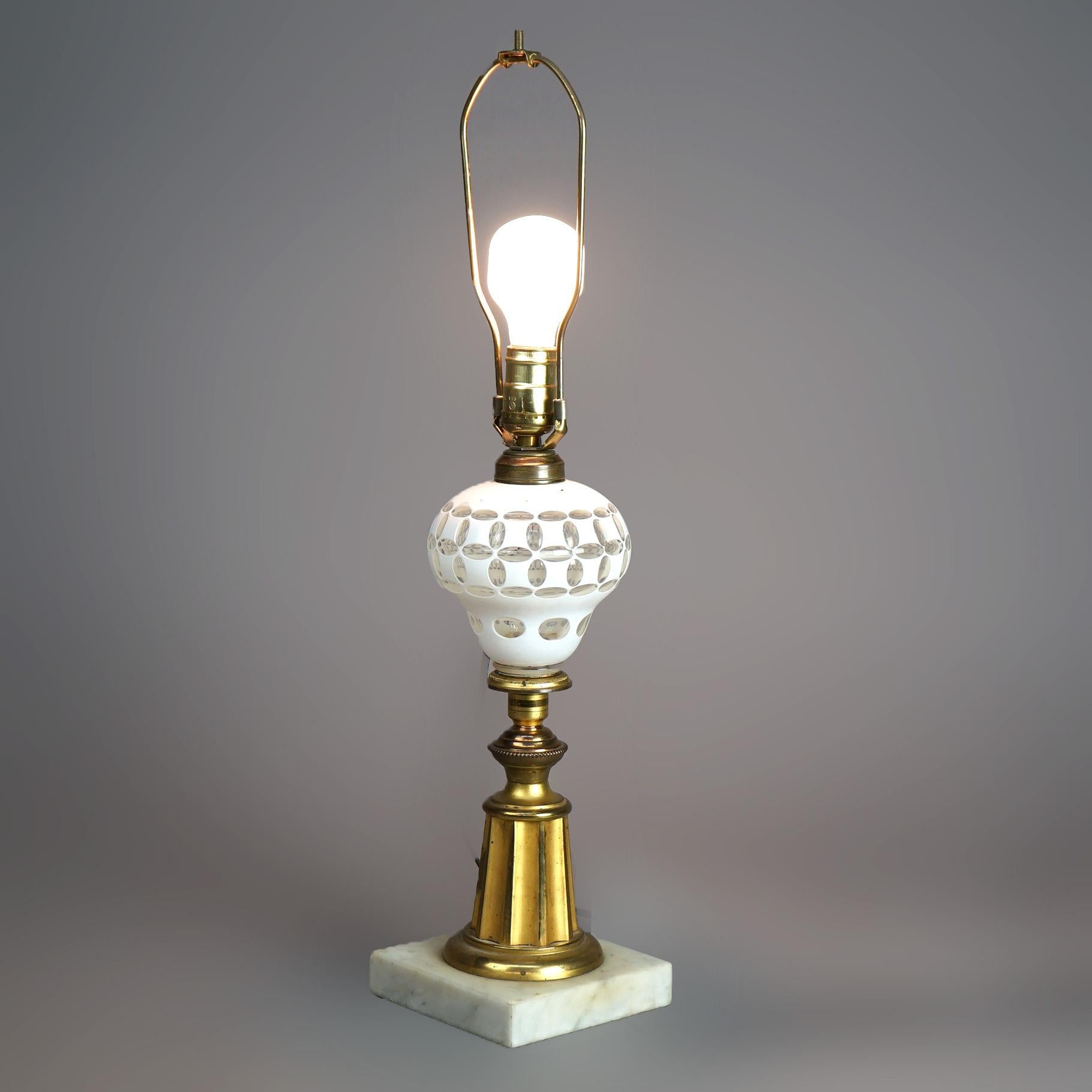 American Antique Solar Kerosene Gilt Brass & Opalescent Cut To Clear Glass Base C1860 For Sale