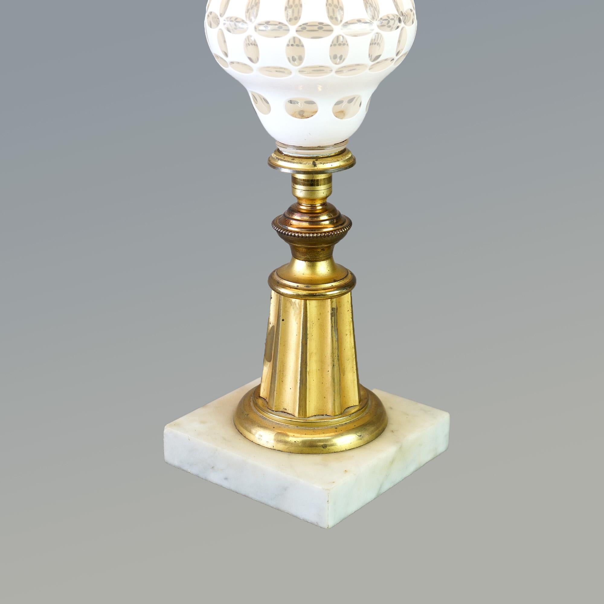 Antique Solar Kerosene Gilt Brass & Opalescent Cut To Clear Glass Base C1860 For Sale 1