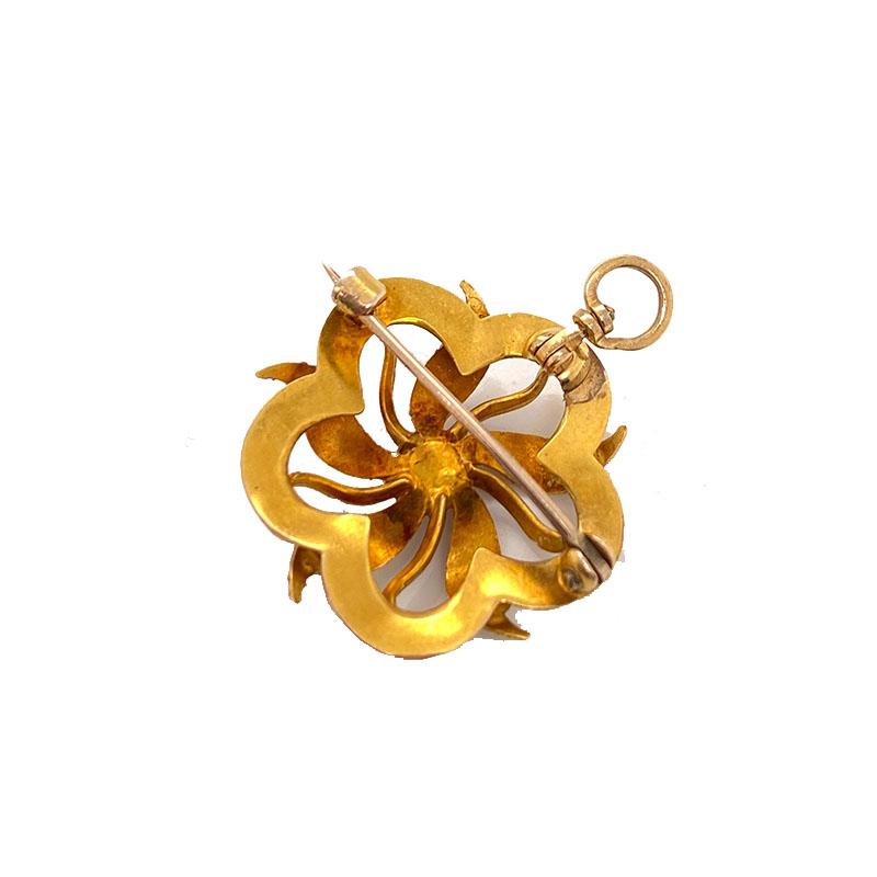 Women's or Men's Antique Solid 10 Karat Yellow Gold Genuine Diamond and Enamel Pin / Pendant 3.3g
