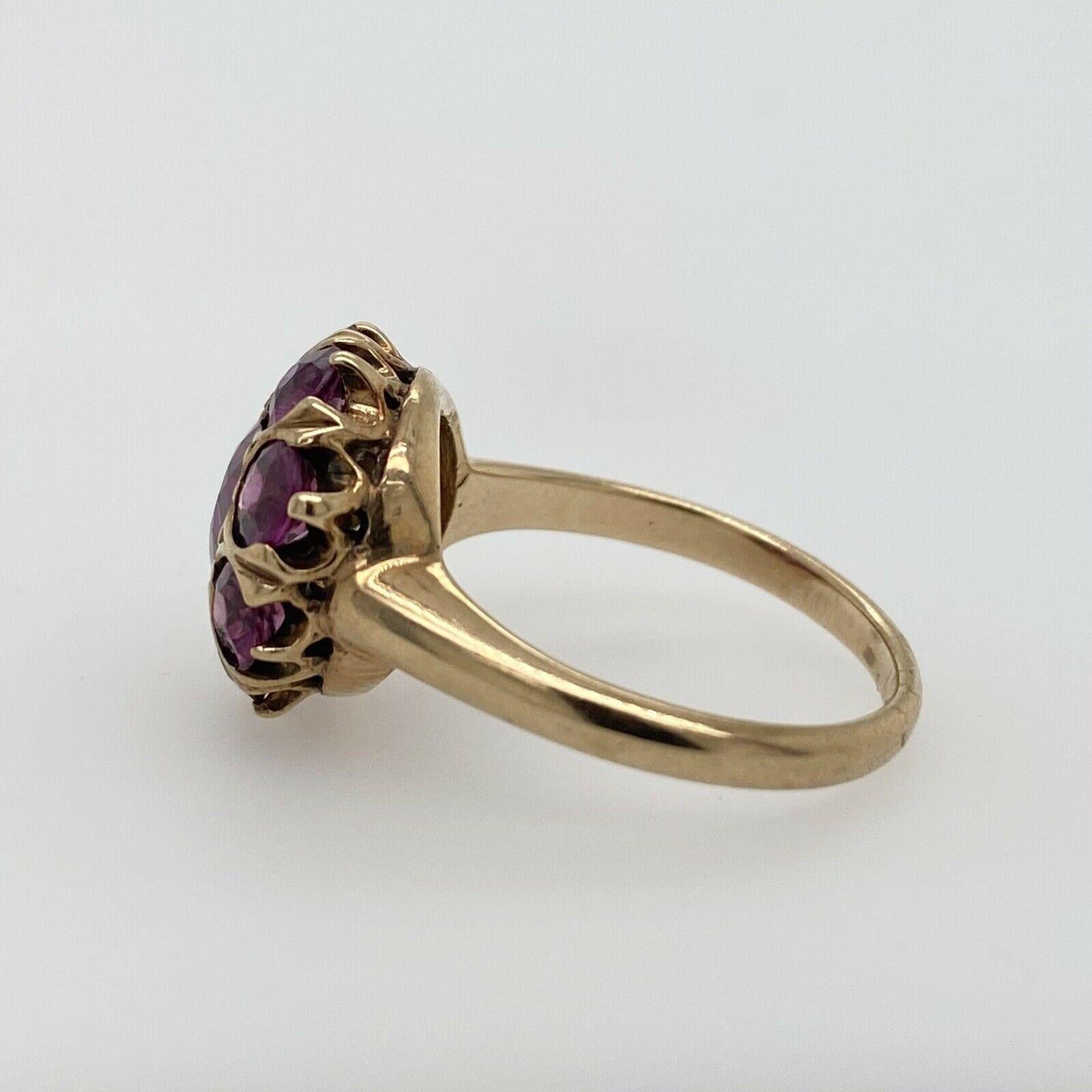 Round Cut Antique Solid 10 Karat Yellow Gold Genuine Purple Sapphire Cluster Ring 4.0g