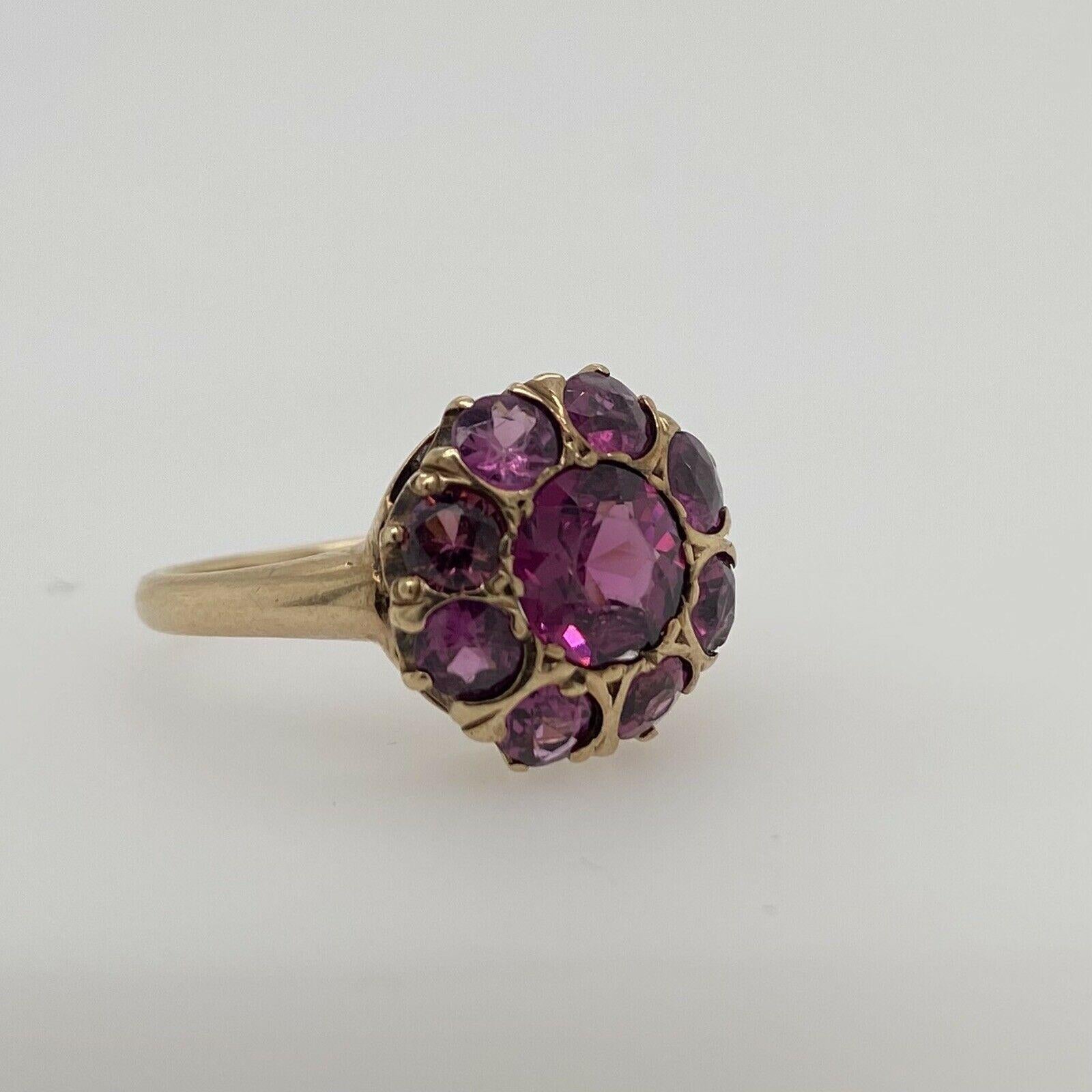 Women's or Men's Antique Solid 10 Karat Yellow Gold Genuine Purple Sapphire Cluster Ring 4.0g