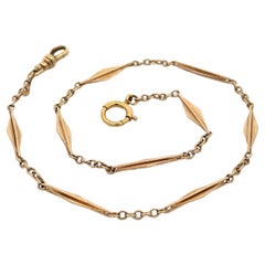 Antique Solid 14k Yellow Gold Flared Sections and Cable Link Pocket Watch Chain