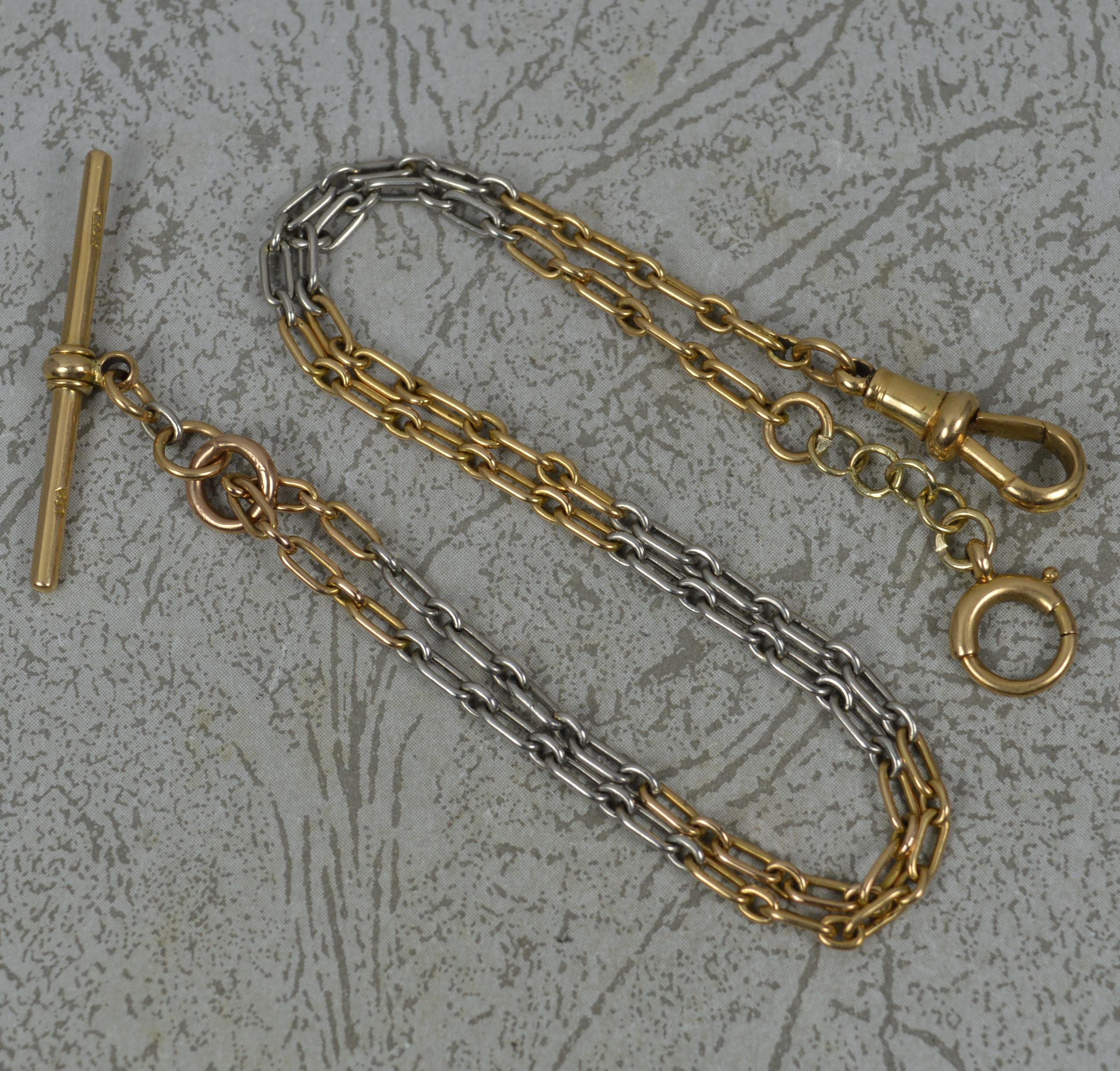 Antike Taschenuhr aus massivem 18 Karat Gold und Platin mit Albert-Kette und Tbar, 15 Zoll im Angebot 1