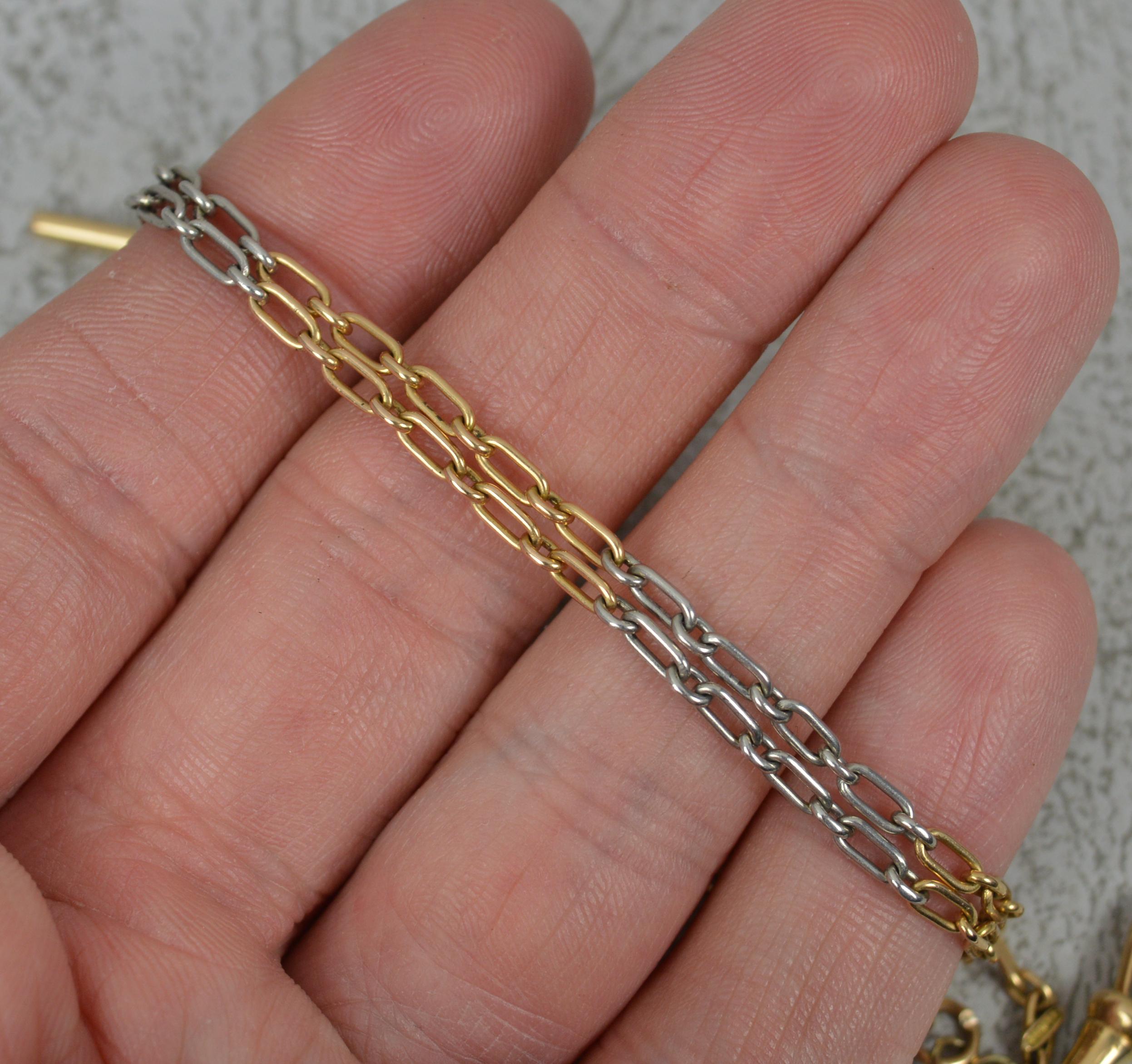 Antike Taschenuhr aus massivem 18 Karat Gold und Platin mit Albert-Kette und Tbar, 15 Zoll im Angebot 3