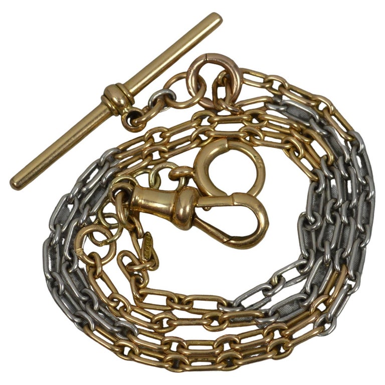 Antique Solid 18ct Gold and Platinum 15" Pocket Watch Albert Chain and