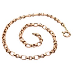 Antique Solid 9k Rosy Yellow Gold 21" Rolo & Oval Link Chain Necklace