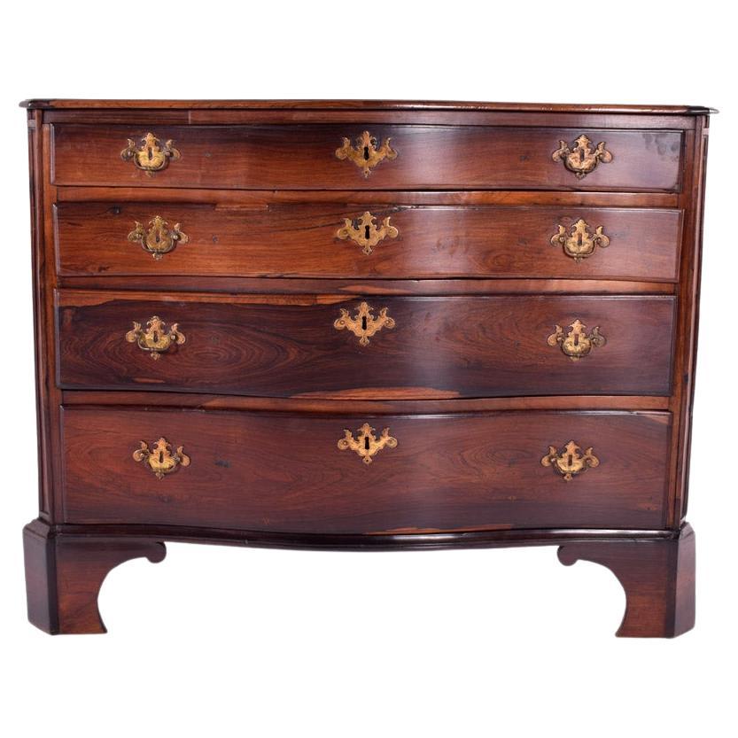 Antique Solid and Carved Portuguese Rosewood Commode with Metal Handles For Sale