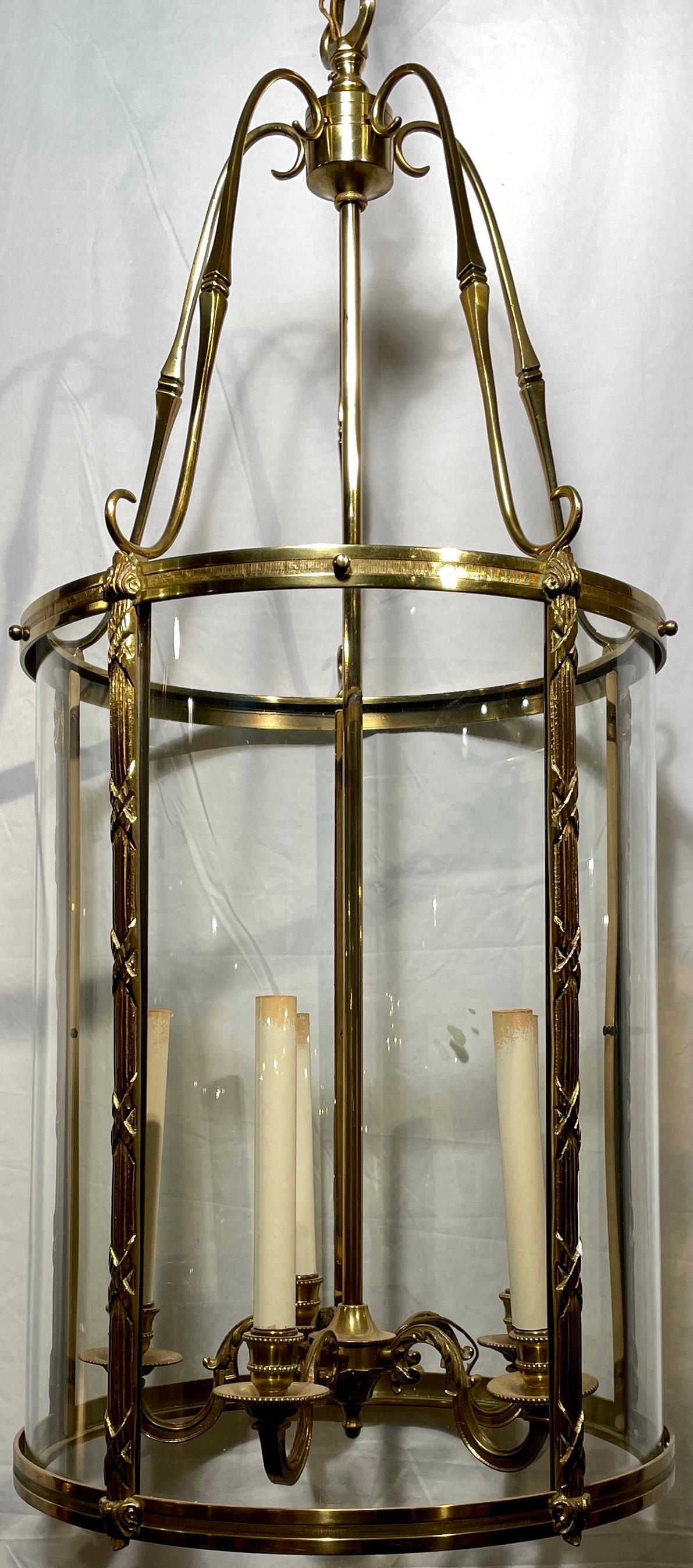 Antique solid brass 5 light hall lantern, circa 1920-1930.