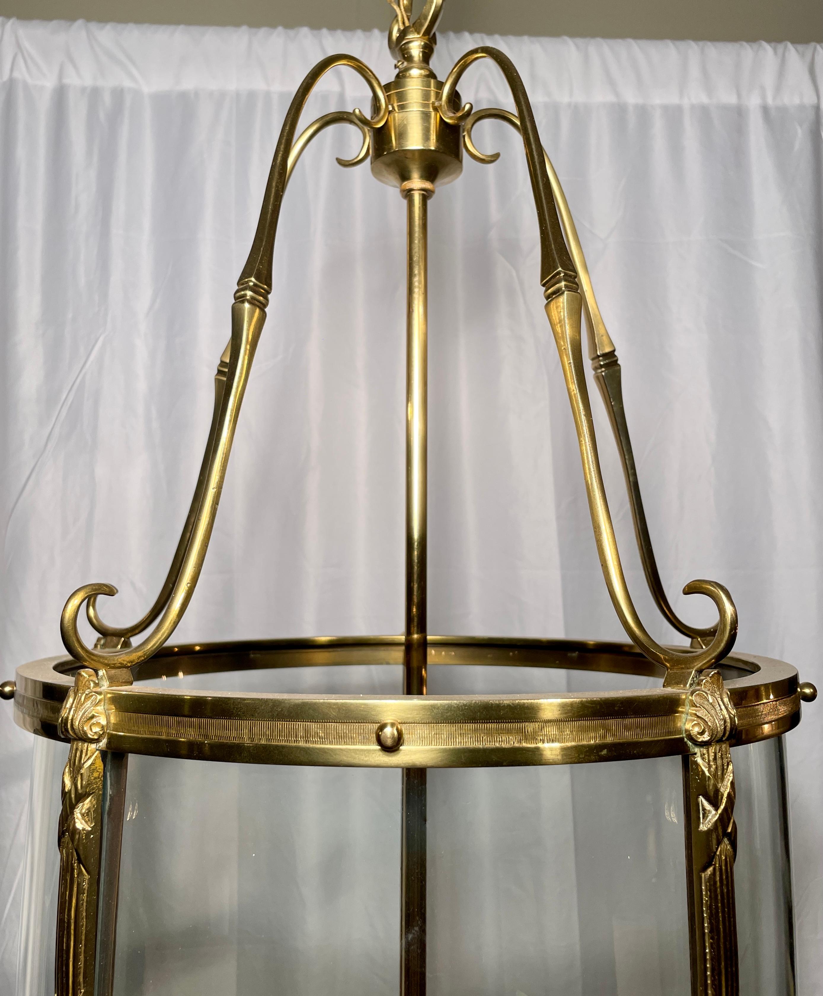 European Antique Solid Brass 5 Light Hall Lantern, circa 1920-1930 For Sale