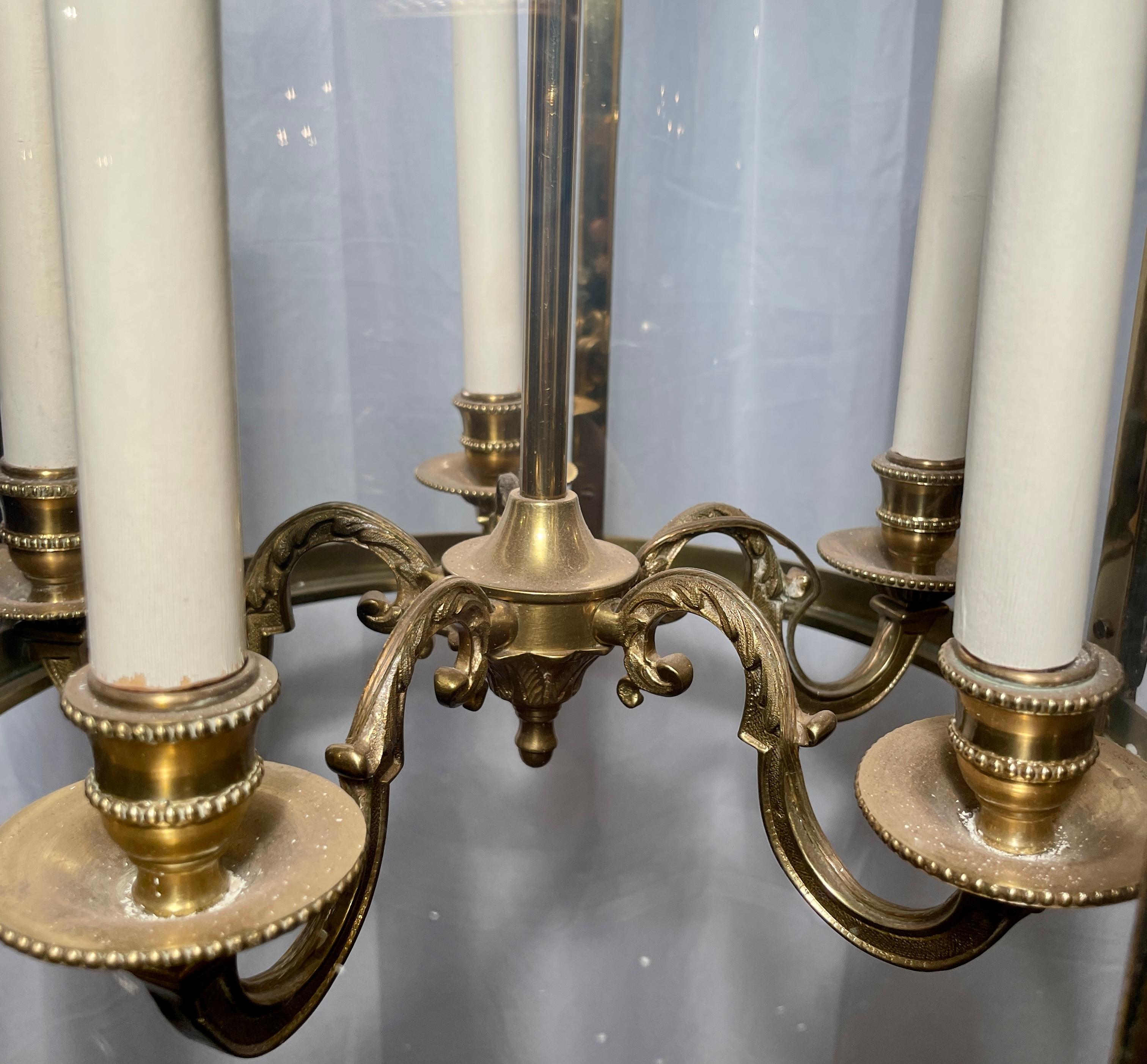 20th Century Antique Solid Brass 5 Light Hall Lantern, circa 1920-1930 For Sale