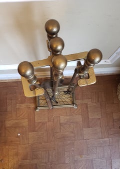 Antique Solid Brass 5 Piece Fireplace Tool Set