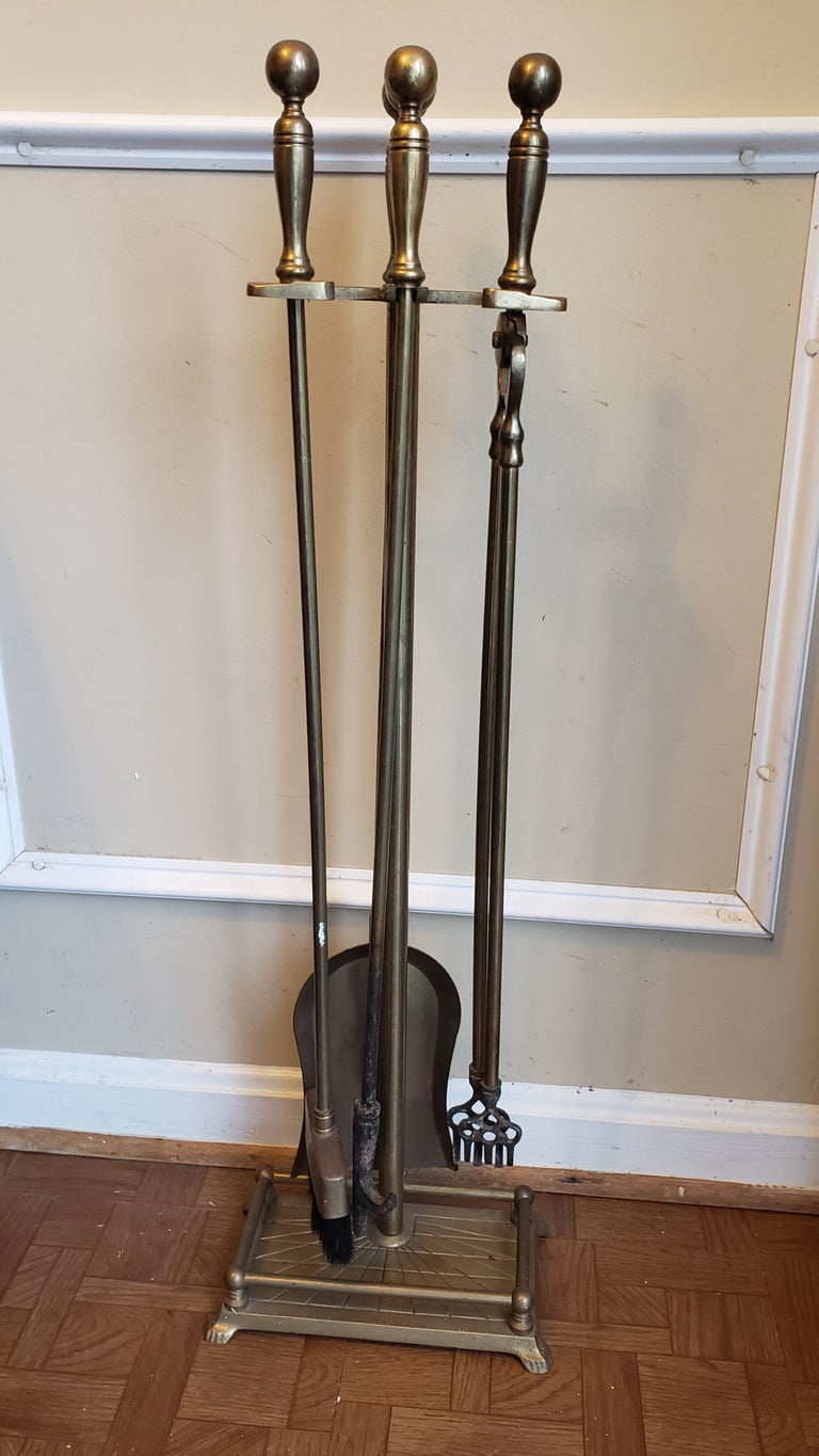 Antique Solid Brass 5 Piece Fireplace Tool Set at 1stDibs solid brass