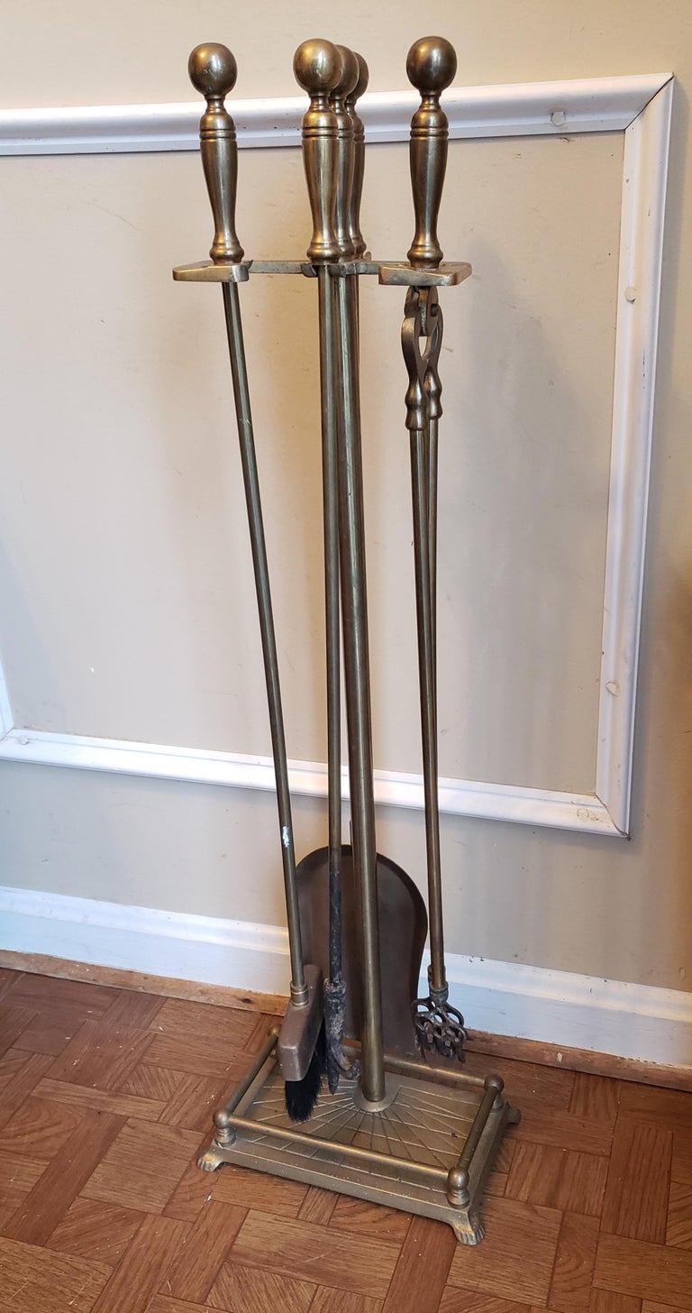 Antique Solid Brass 5 Piece Fireplace Tool Set at 1stDibs solid brass