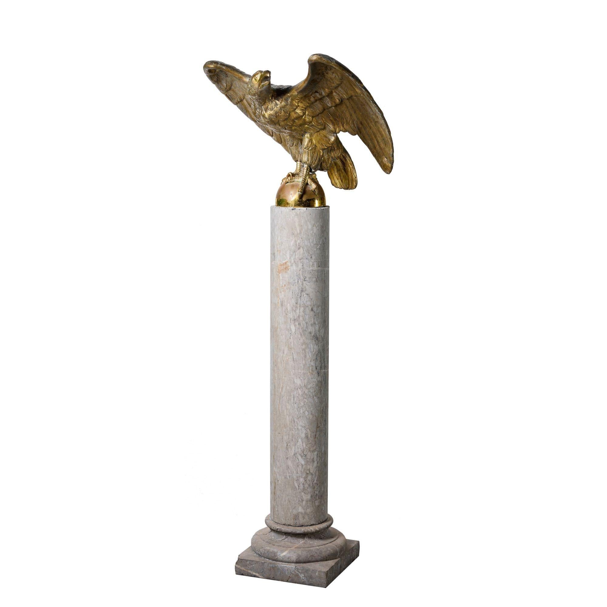 Antique Solid Brass Eagle Statue on Marble Column For Sale 3